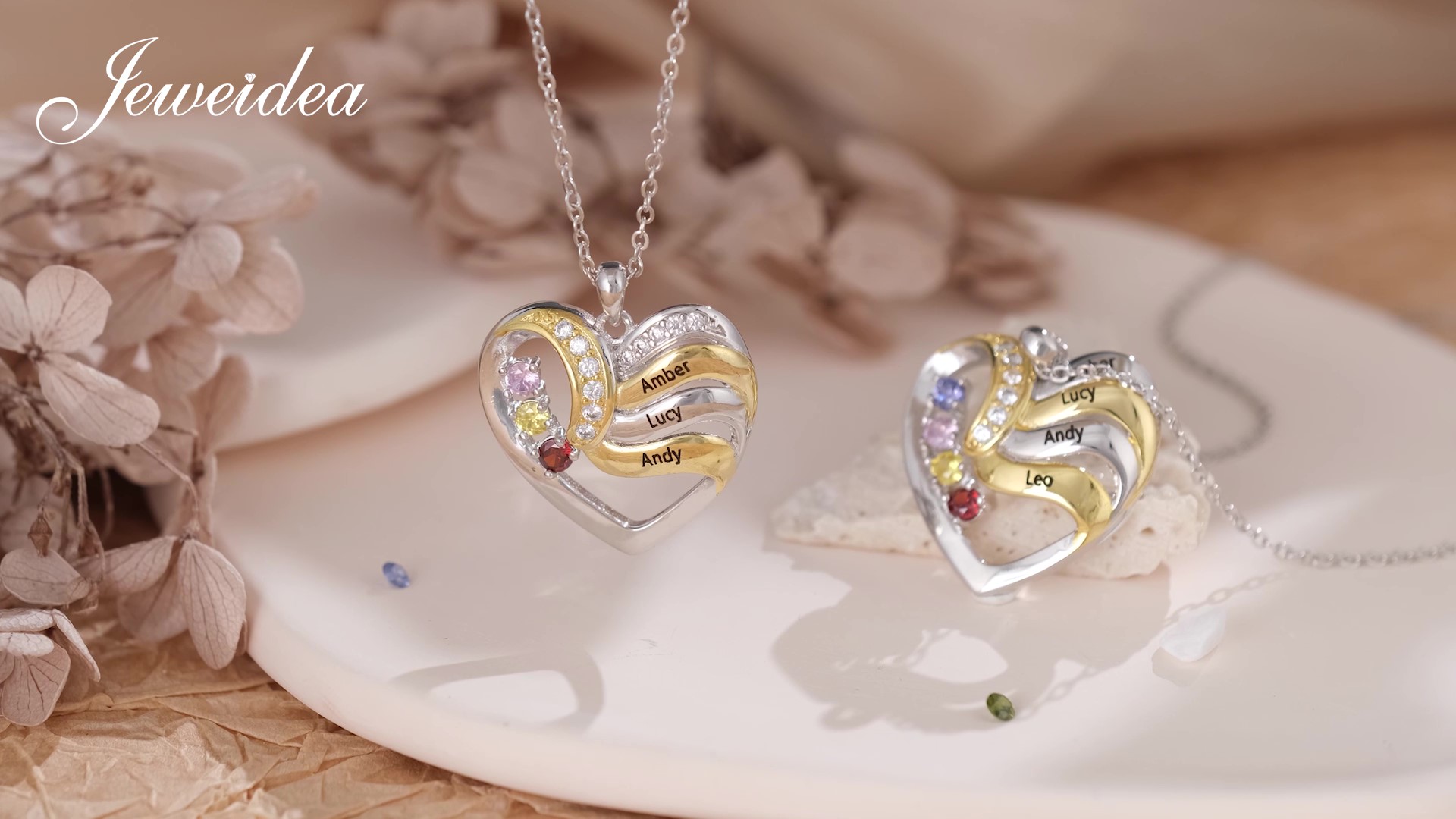Jeweidea Collana Con Ciondolo Cuore Personalizzabile Con Nome E Pietra Portafortuna | Argento, Regalo Per Mamma, Fidanzata, Nonna - 5