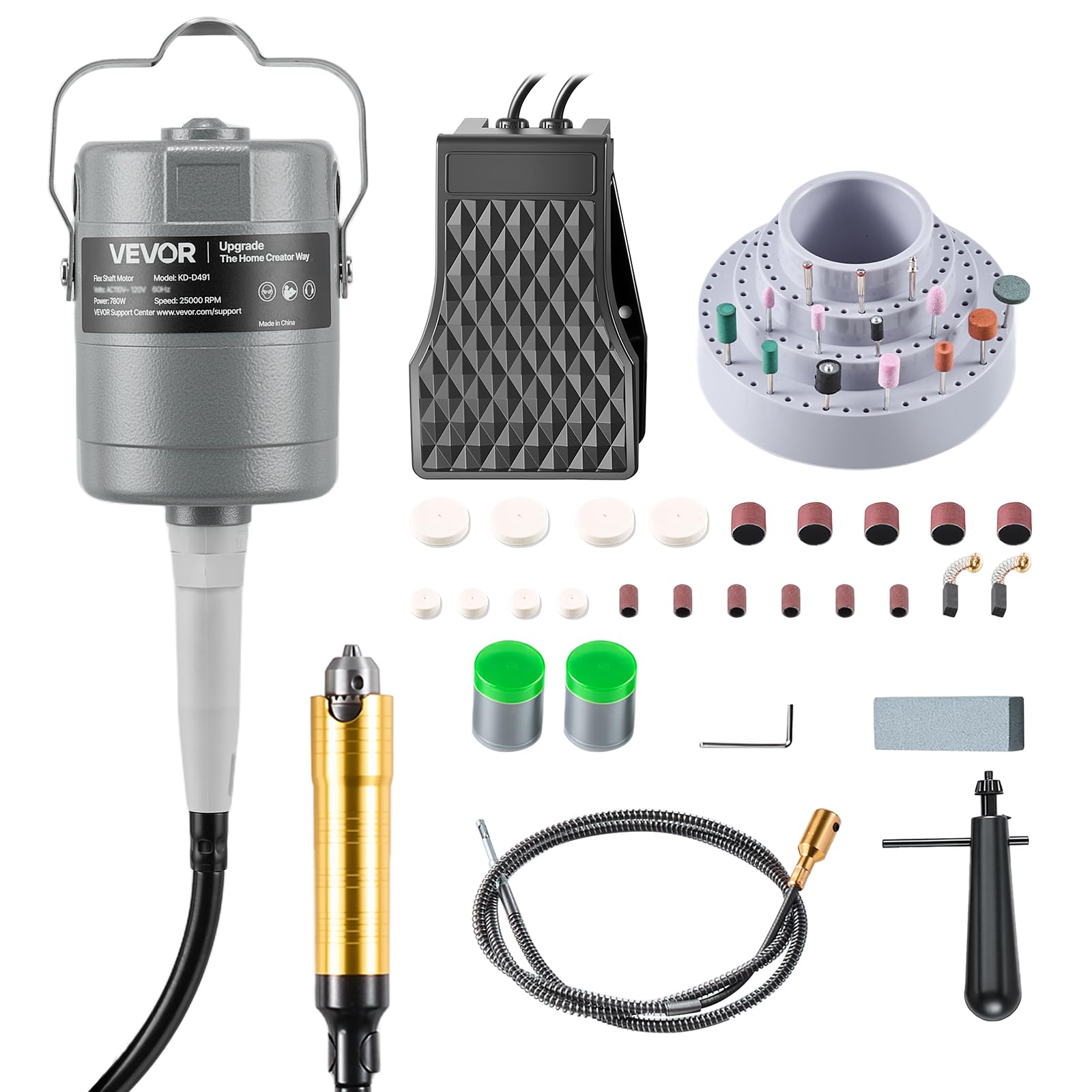 VEVOR Smerigliatrice ad Albero Flessibile 780 W 25000 giri/min Elettrica Lucidatrice Sospesa con Controllo a Pedale