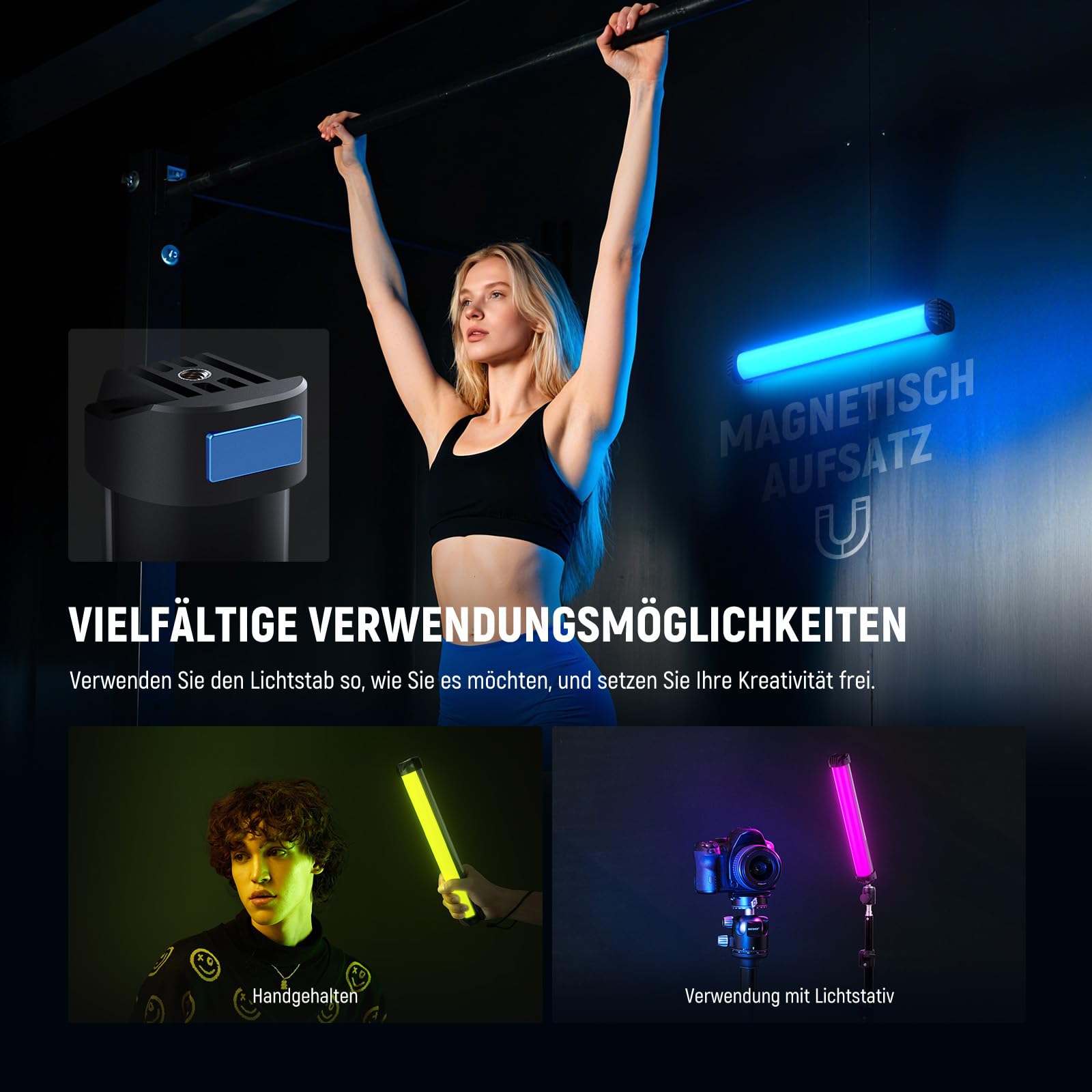 NEEWER Basics 12" Magnetischer RGB Lichtstab, CRI95 dimmbarer 8W LED Handheld Videoleuchtstab mit 51 RGB Modi, 2000mAh Akku für YouTube, TikTok, Kamera Streaming, Studio Videoaufnahmen, SL30