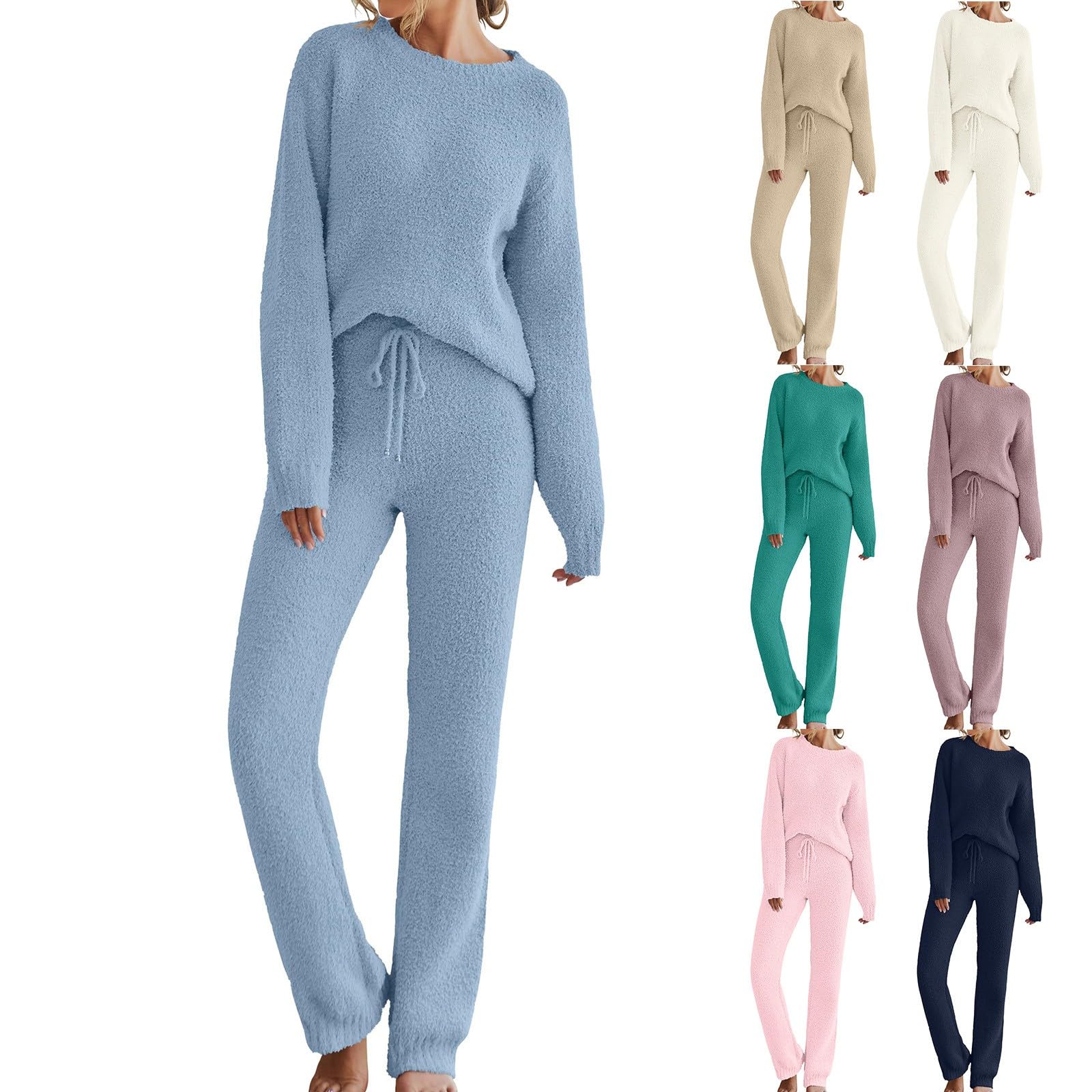 Generisch Traje de casa para mujer, invierno, tallas grandes, dos piezas, manga larga, Homewear | Loungewear - Conjunto de 2 piezas de chándal para mujer, de forro polar, cómodo y cálido