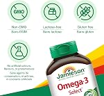 Jamieson Oméga-3 Select 1000 mg, améliore la santé cardiaque, soutient la santé cérébrale et réduit l'inflammation. Avec 300 mg d'EPA et 200 mg de DHA, Non-OGM, sans gluten, 200 gélules molles