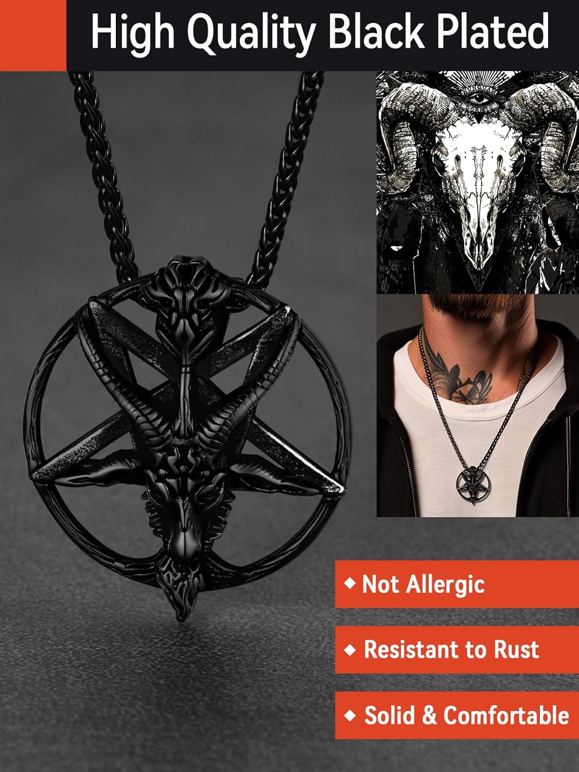 FaithHeart Leviathan Satanic Brimstone Cross Necklace, Gold Plated Stainless Steel Satan Church Jewelry, Alchemical Symbol for Brimstone Pendant Satan Goat Necklaces for Men with Gift Box - Image 3