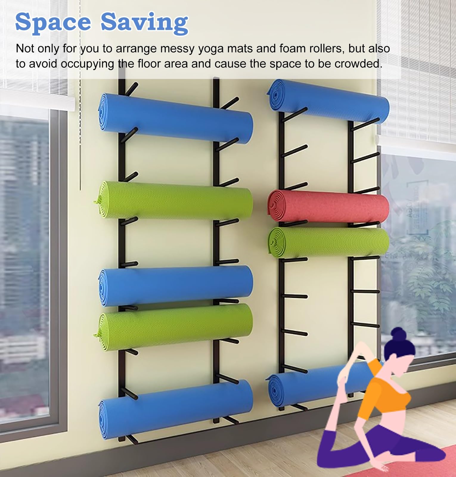 Support Tapis de Yoga 9 Couches Support Mural pour Support de Tapis de Yoga, Accessoires de Gym à Domicile Décor, Stockage de Rouleaux en Mousse, Noir Support Organisateur Mural
