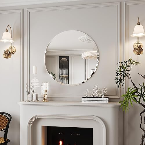 Miniatura 3 de Espejo circular de 24 pulgadas, espejo redondo de baño, espejos sin marco, espejos de pared redondos, espejo circular, espejos de tocador de baño