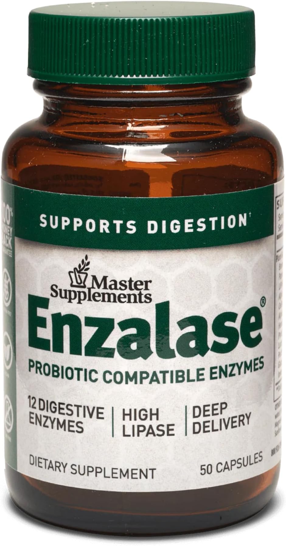 - Master Supplements Enzalase - 50 Capsules - Probiotic Compatible Enzymes - Provides Digestive Boost + Gas & Bloating Relief - Gluten Free - 50 Servings
