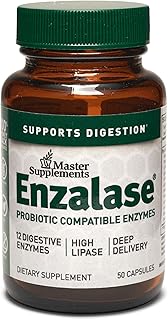 Master Supplements Enzalase - 50 Capsules - Probiotic Compatible Enzymes - Provides Digestive Boost + Gas & Bloating Relief - Gluten Free - 50 Servings