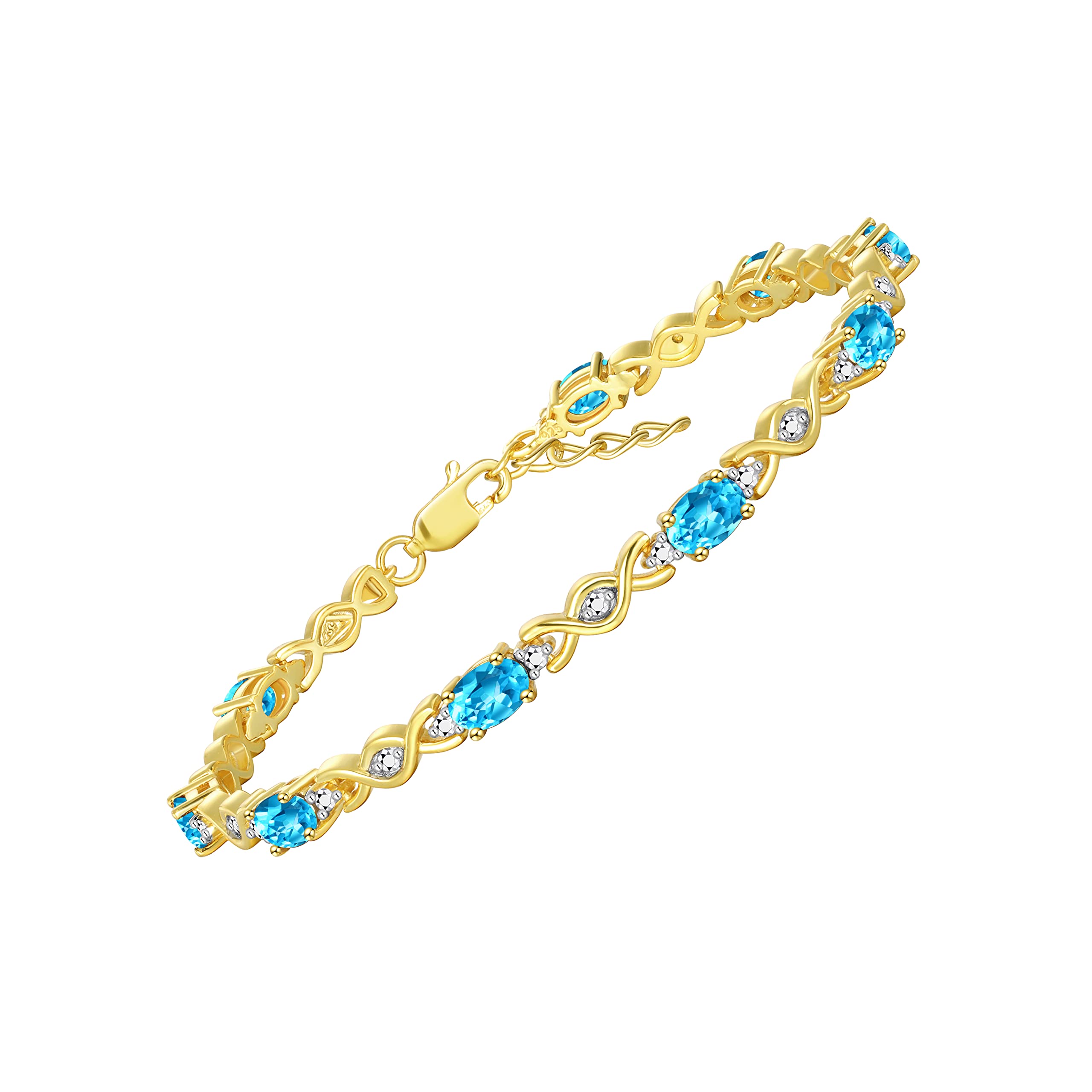 Rylos Bracelets for Women Yellow Gold Plated Silver XOXO Hugs &amp; Kisses Tennis Bracelet Gemstone &amp; Diamonds Adjustable to Fit 7"-8" Wrist, 10 Gorgeous 6X4MM Jewelry for Women Friendship Bracelets
