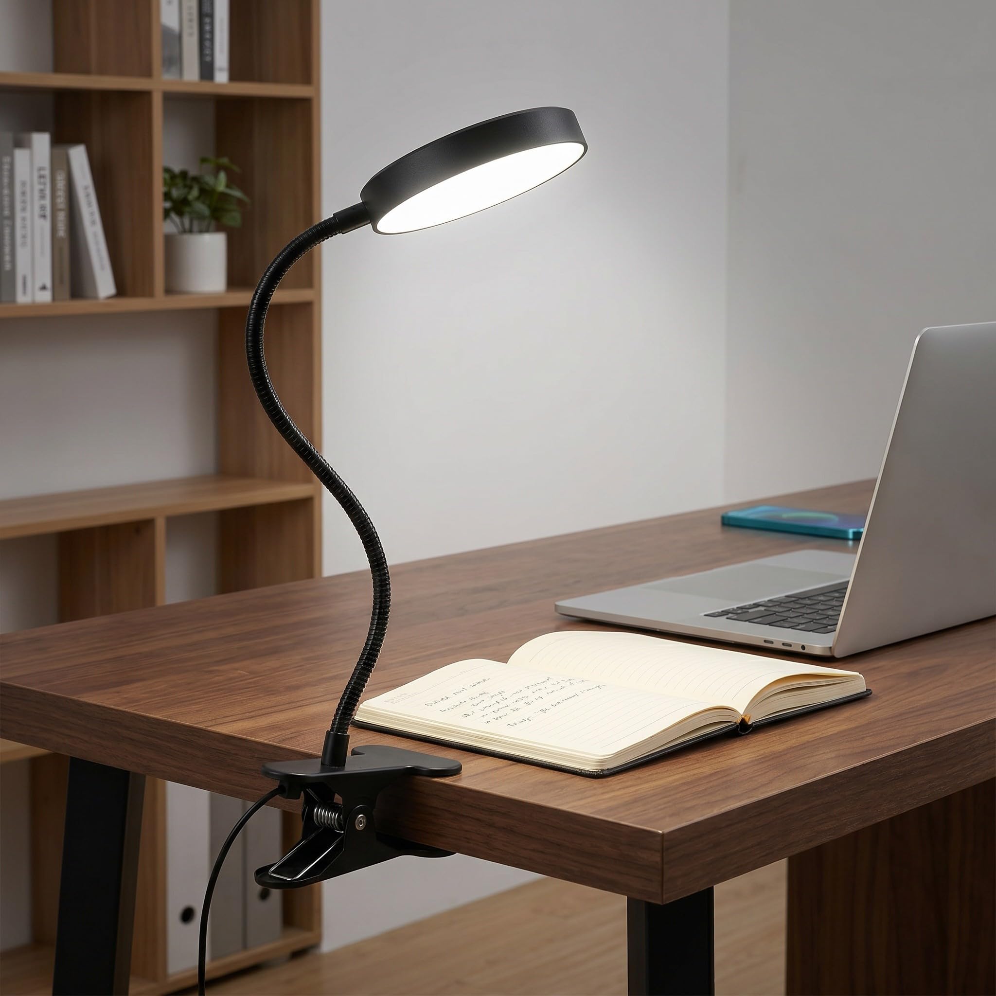Operitacx Lámpara de lectura con clip para el cuidado de los ojos - 3 modos de luz, 10 niveles de brillo regulables - Lámpara de escritorio con clip de cuello de cisne flexible de 360° para