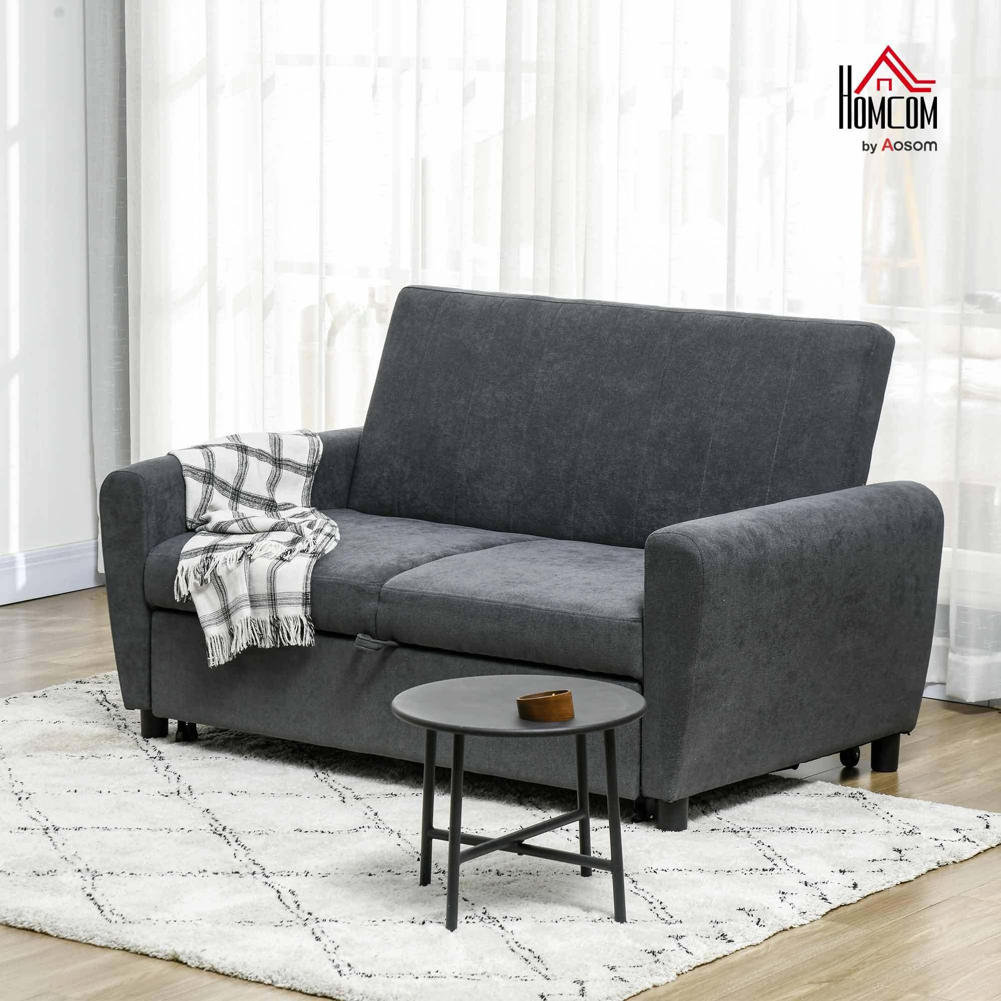 HOMCOM Divano Letto 2 Posti Clic Clac con 2 Cuscini 148x87x88 cm Grigio