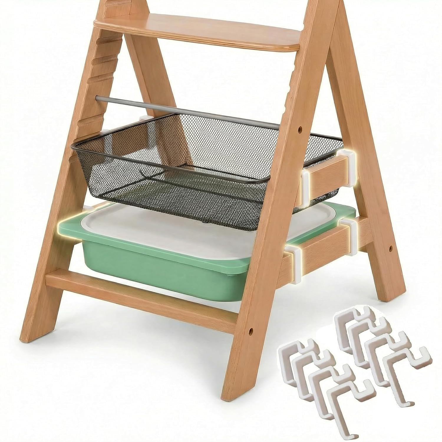 8er Set Adapter passend für Hauck Alpha & Beta Hochstuhl – kompatibel mit IKEA Trofast Box & Korb – Befestigung für 2 Boxen gleichzeitig – werkzeuglose Montage – R-Satz Shop