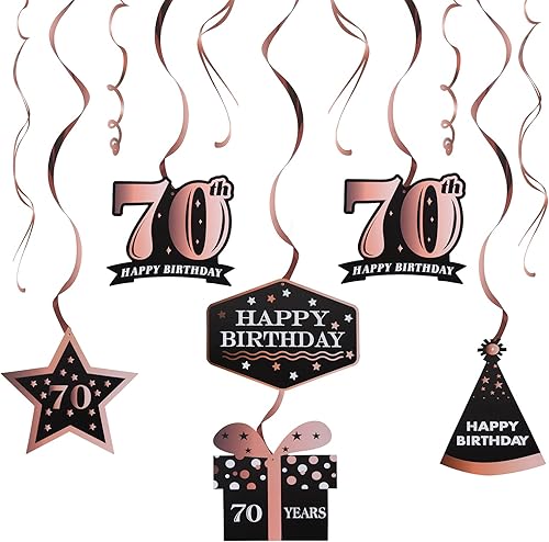 Miniatura 591 de LINGTEER Happy 65th Birthday Decorations Set - 12Pcs Black & Gold Swirls Streamer,Happy Birthday Bunting Banner,Cheers to 65 Years Old Bday Party