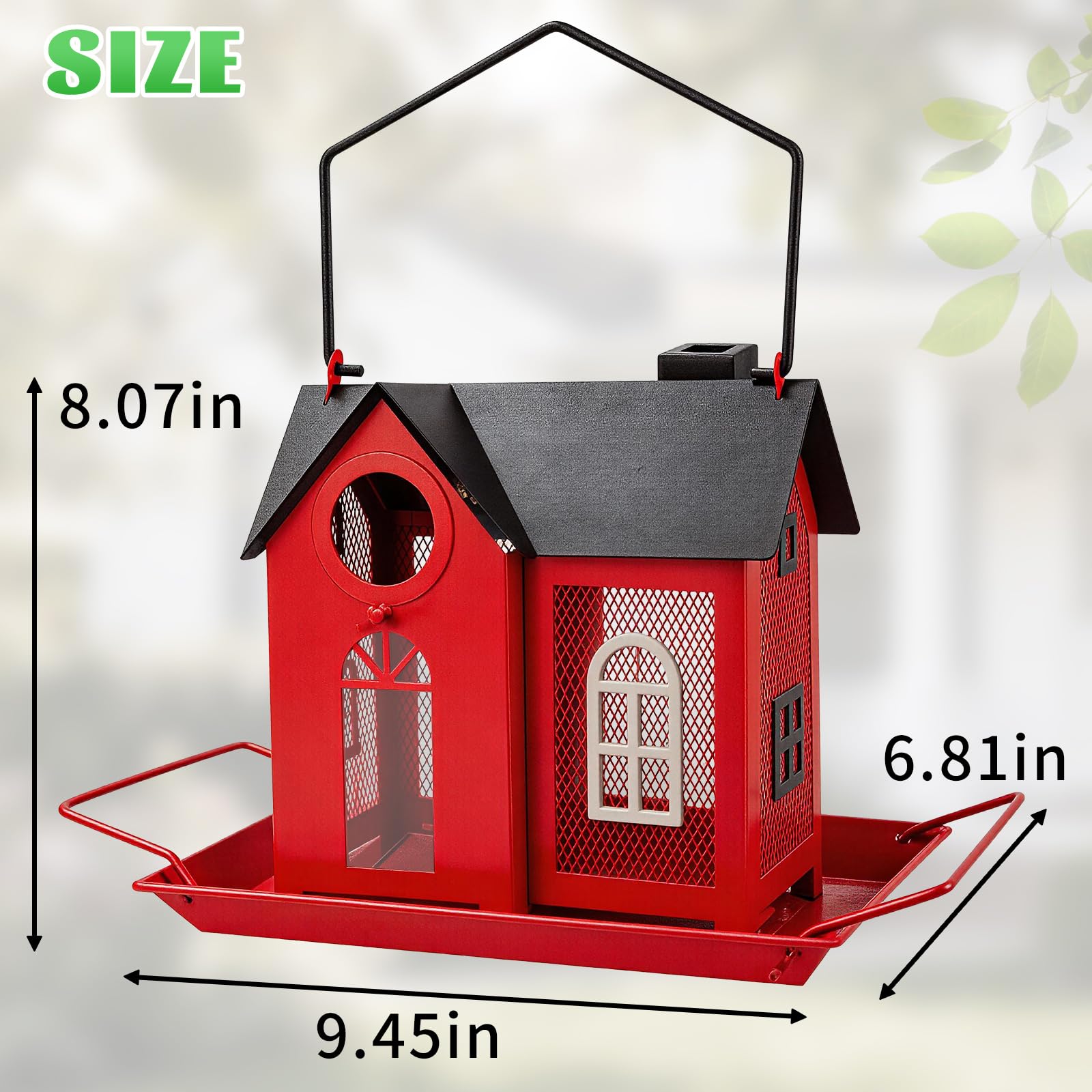 Comedero solar para pájaros para exteriores, comedero colgante de metal rojo con luz solar, comedero decorativo para cardenales, pinzones y pájaros silvestres, decoración de jardín y patio trasero