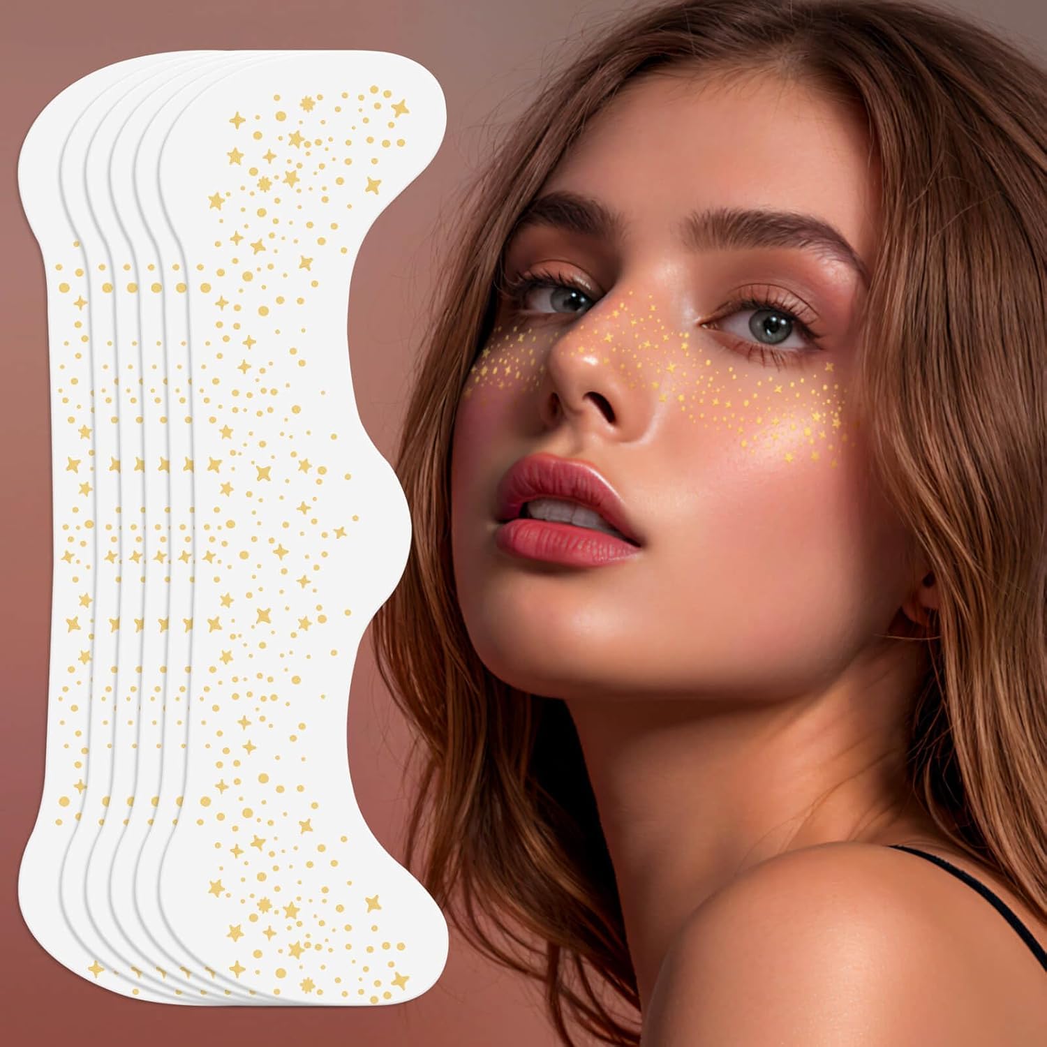 Raenso 6 Pcs Temporary Gold Glitter Star Makeup Patches | Freckles Face Stickers | Waterproof Cosmetic for Festivals, Parties