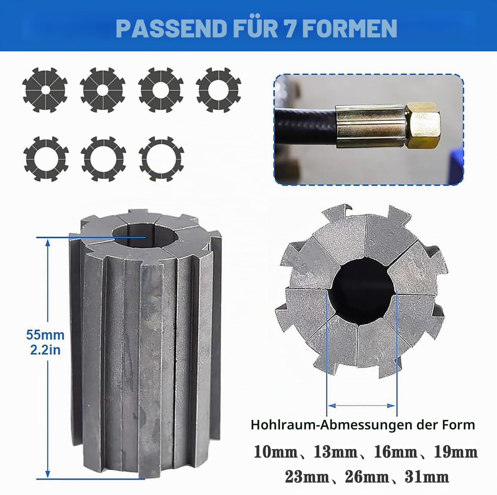 Hydraulikschlauch-Presse, Hochleistungs-Crimpwerkzeug mit 8 Matrizensätzen | 0,01mm Mikrometer-Präzision, ideal für KFZ-Klimaleitungen, landwirtschaftliche Maschinen und die Reparatur Hydraulikschläuche