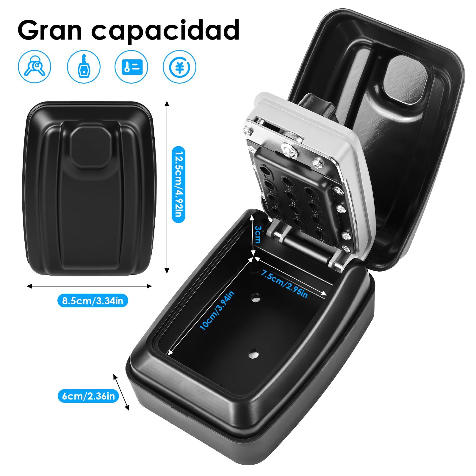Cajetin para Llaves con Código 12 Dígitos, Caja Fuerte Exterior Grande para Pared, Ultra Resistente e Impermeable, Seguro para Llaves de Hogar, Oficina, Garaje o Escuela