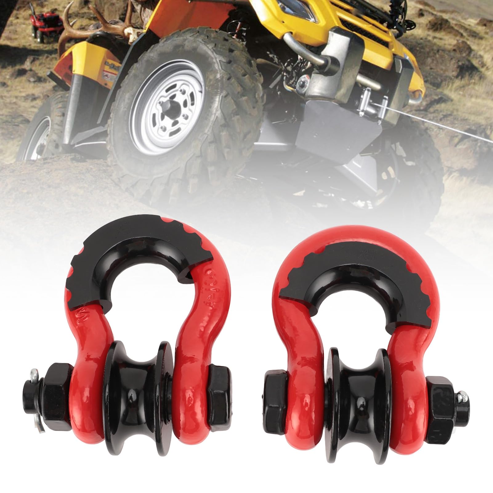 RiToEasysports - Grillete de anillo en D, 2 piezas de acero al carbono de 3/4 pulgadas, grillete de remolque resistente con polea para recuperación fuera de carretera, ajuste universal para camión