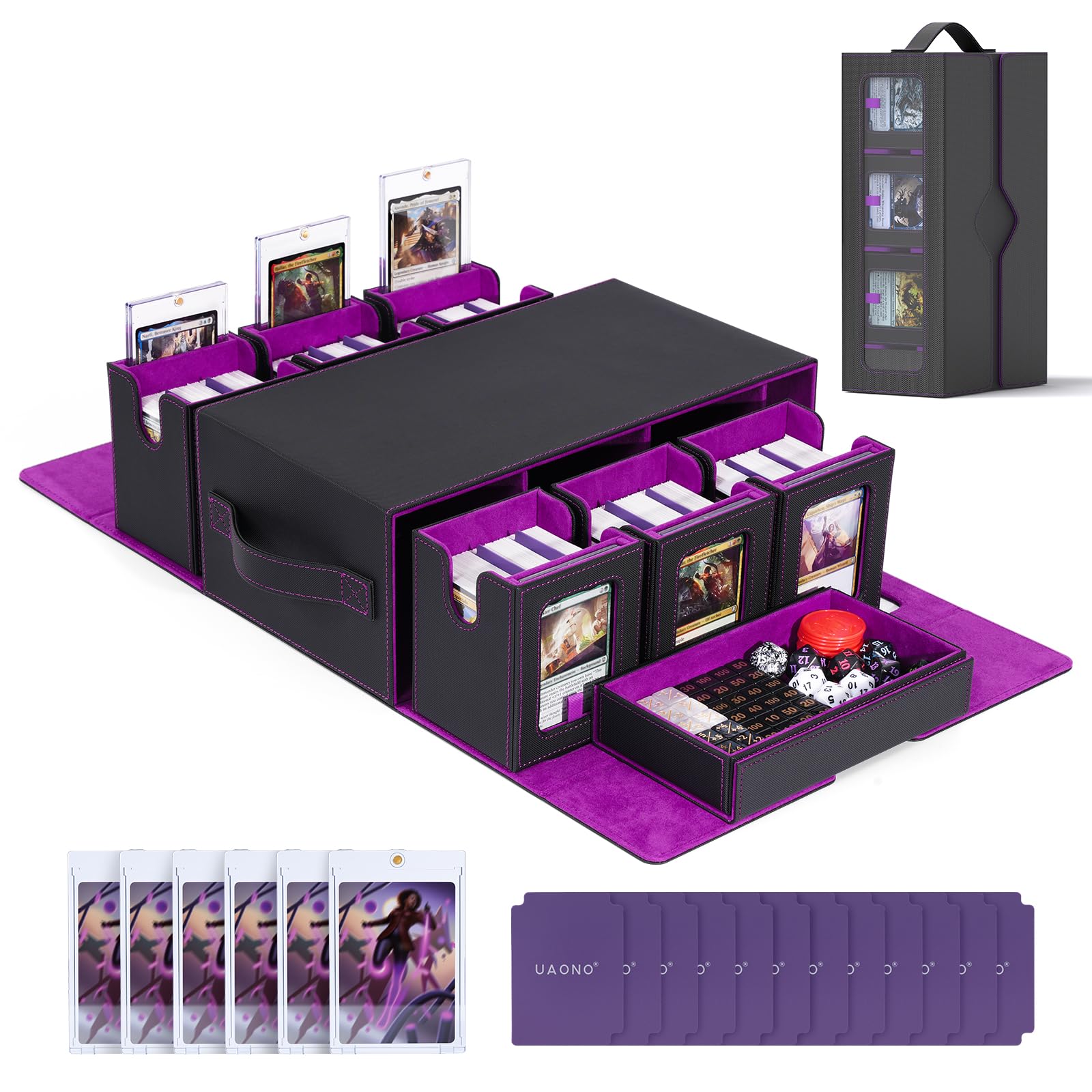 Amazon.com: UAONO Commander Deck Box for MTG, 6-Deck Modular Card Case with  Dice Tray Holds 600+ Double-sleeved Cards, Removable Trading Cards Storage  Box with 35PT Magnetic Card Holders for TCG, Black Purple :