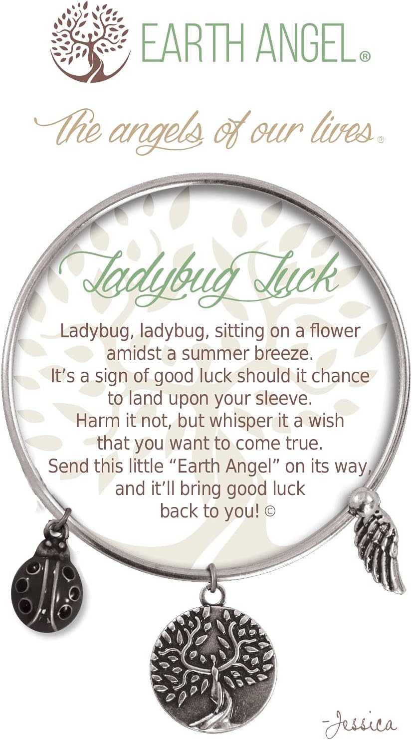 Earth Angel Bangle Charm Bracelet Silvertone (Ladybug Luck)