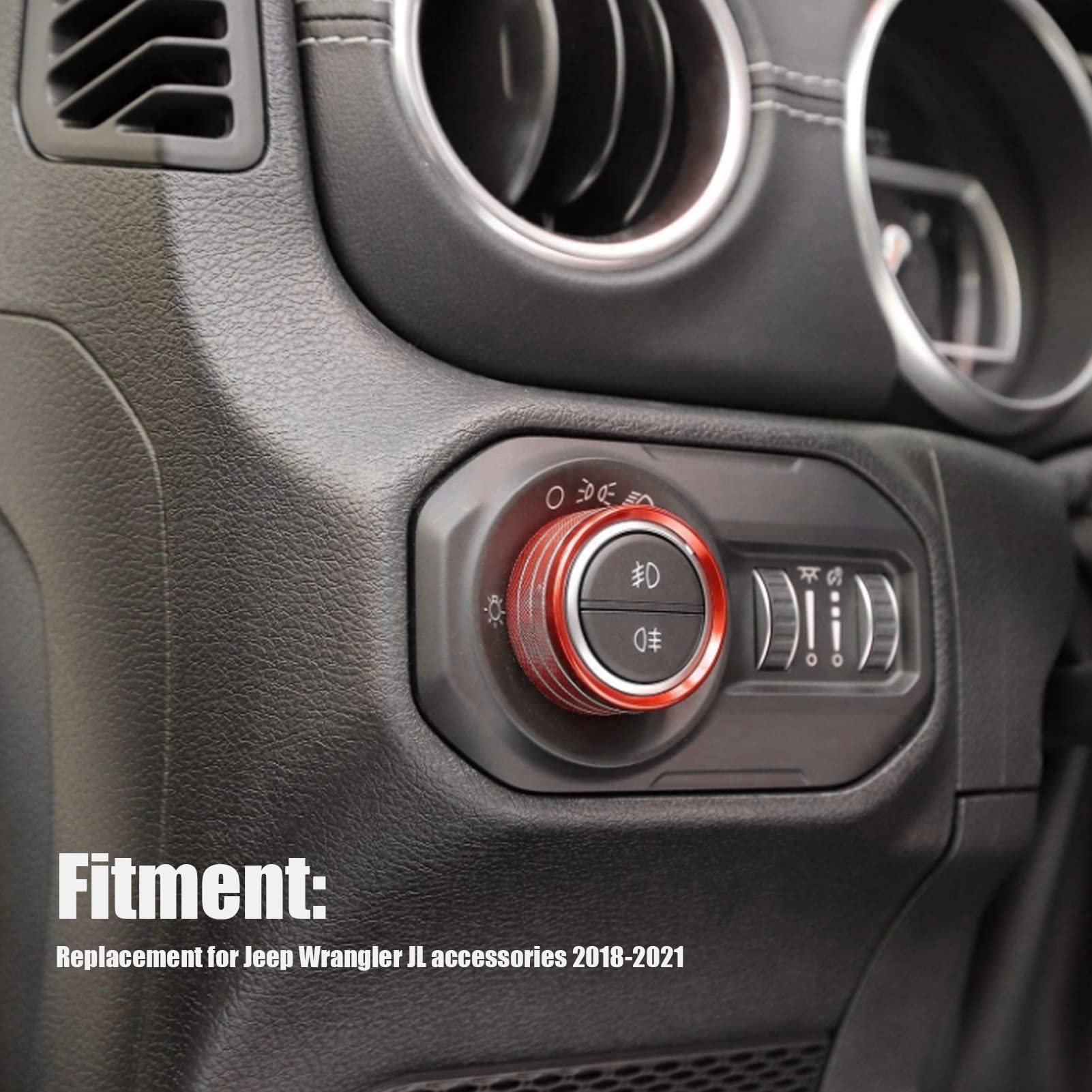 Wykończenie pokręteł przełączników, osłona gałki klimatyzacji ze stopu aluminium Pasuje do akcesoriów dla Jeep Wrangler JL 2018-2021(Red)