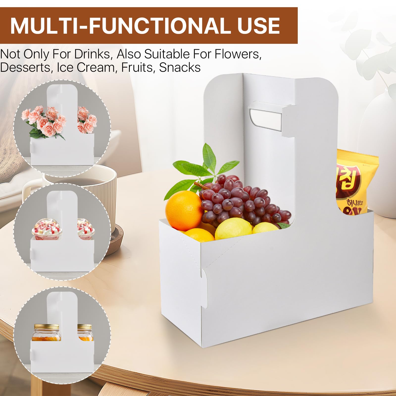 2 Cup Drink Carrier Handle,20Pcs Kraft Paperboard To Go Coffee Cup - View #2