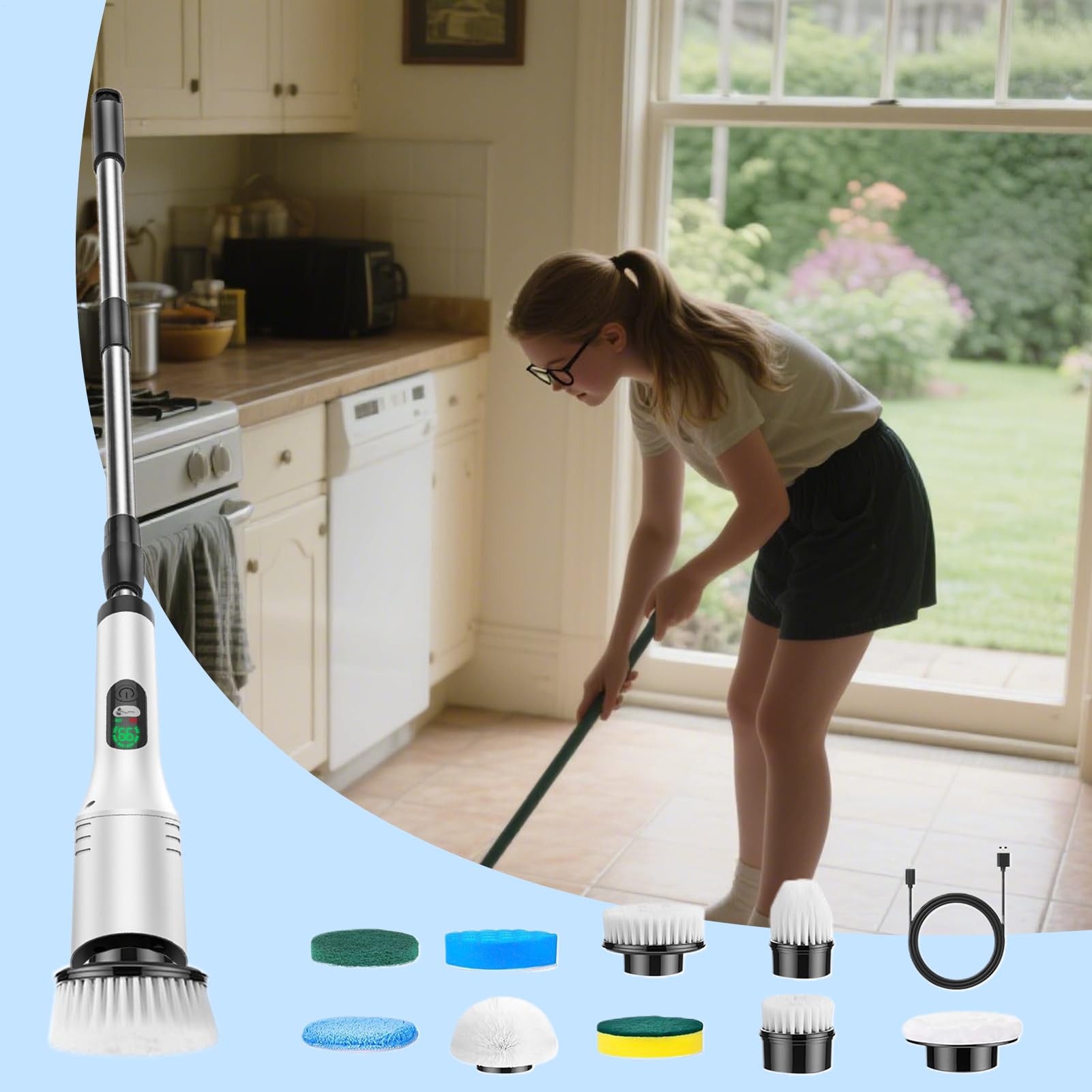 Scrubber elettrico bagno Pulitore Cordless A Strofinamento E Gadget Pulizia | Spazzola elettrica pulizia doccia 2 velocità per piastrelle, vasca, fughe, , ceramica, , pavimento