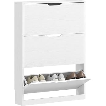 HOMCOM Shoe Cabinet with 3 Flaps Narrow for 9-12 Pairs 80 x 17 x 108 cm