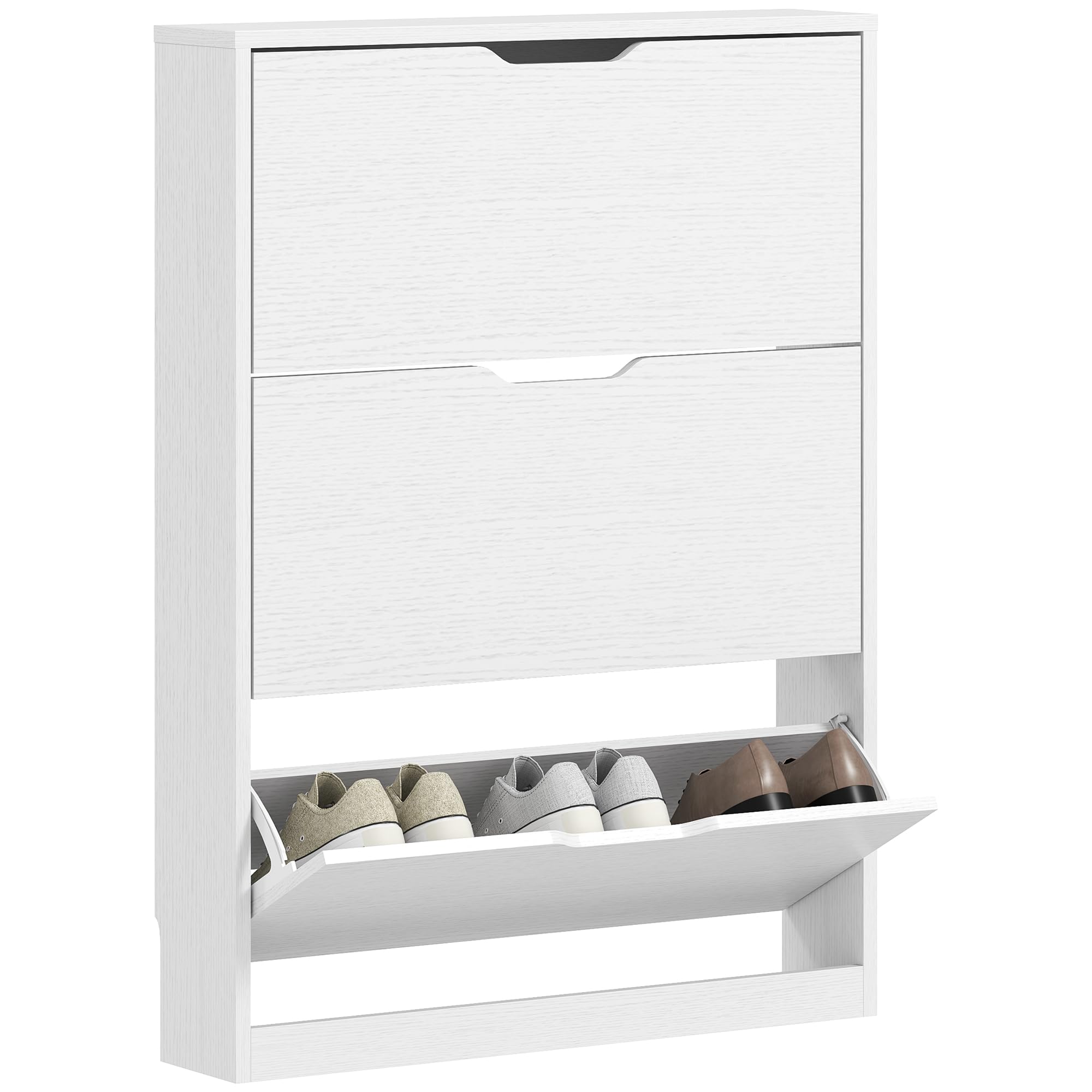 HOMCOM Schuhschrank mit 3 Klappen Schmal für 9-12 Paare 80x17x108 cm Weiß | Schuhregal, Schuhkipper, Schuhkommode