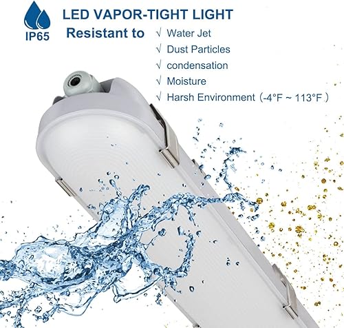 Miniatura 3 de DAKASON Luz LED hermética de vapor de 4 pies 60 W 6600 lm (120 W equivalente), luz impermeable para tienda al aire libre, 5000 K, IP65, 100-277 V,