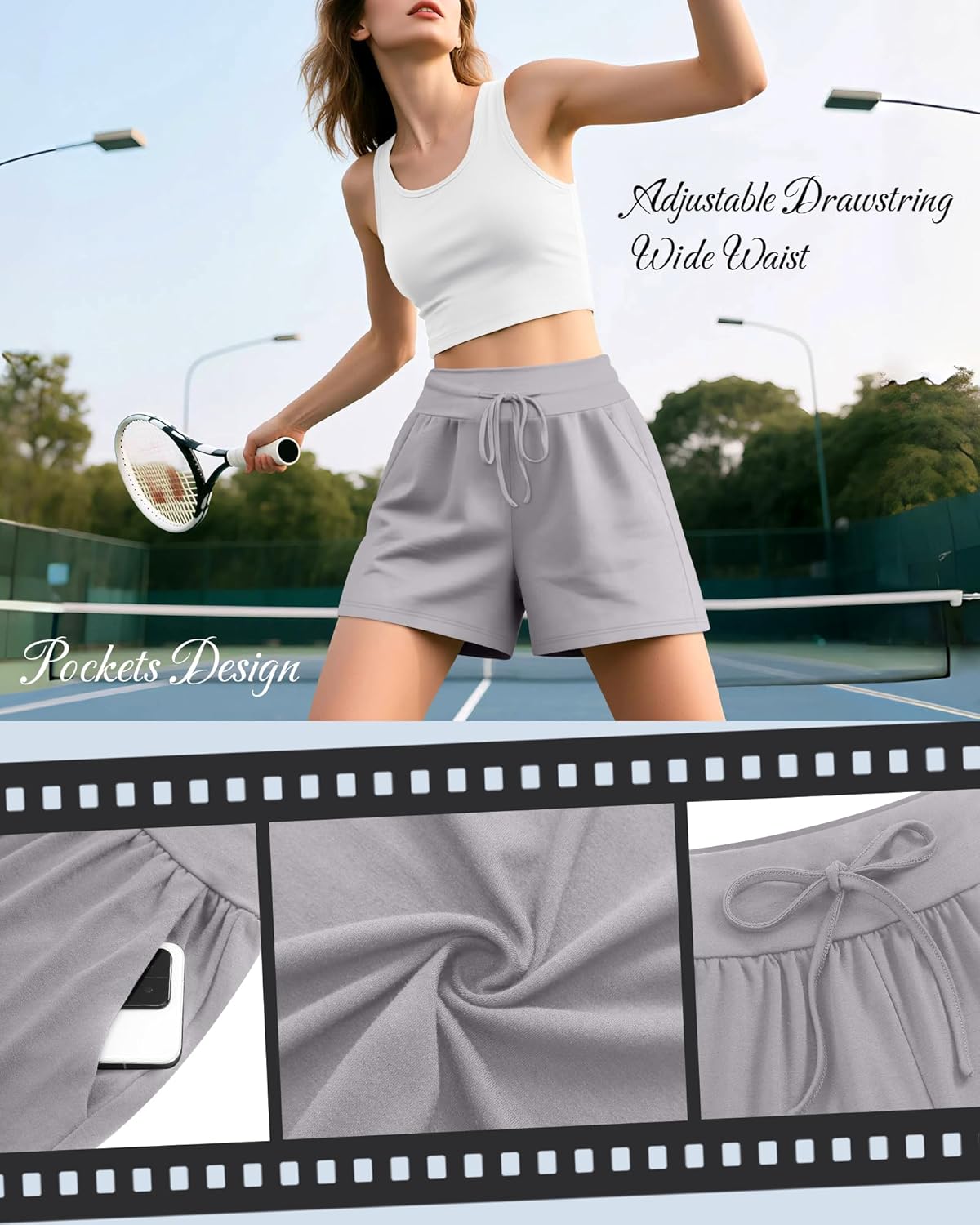 Neer 3 Pack Women's Sweat Shorts, Drawstring Lounge Shorts Casual Summer Lightweight Soft Athletic Shorts with Pockets - Image 6