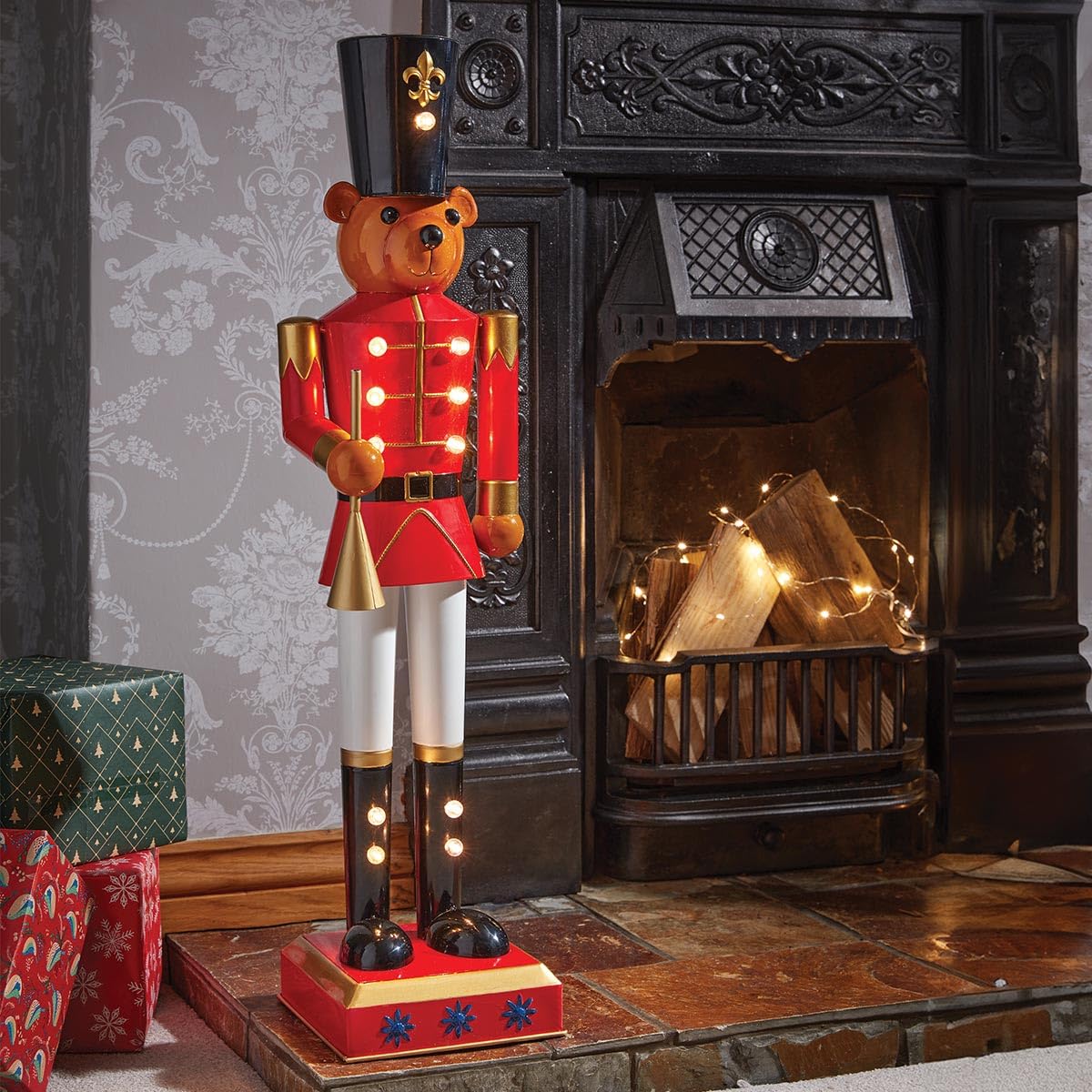 Festive Lights Figurine de Noël en métal peinte à la main avec LED Rouge/blanc 80 cm, Décoration Noel