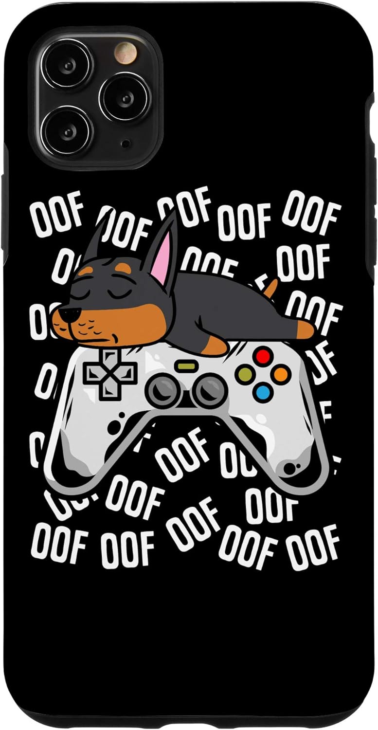iPhone 11 Pro Max Doberman Video Game Noob Oof Kids Boys Girls Gift Case