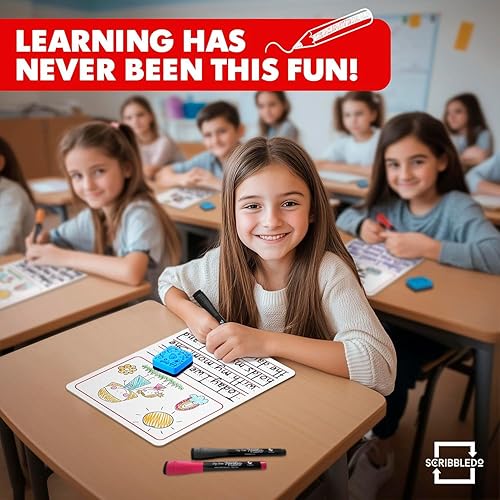 Miniatura 5 de Scribbledo Paquete de 10 pizarras blancas de doble cara de 9 x 12 pulgadas con forro de historias para niños, tablero de escritura para práctica,