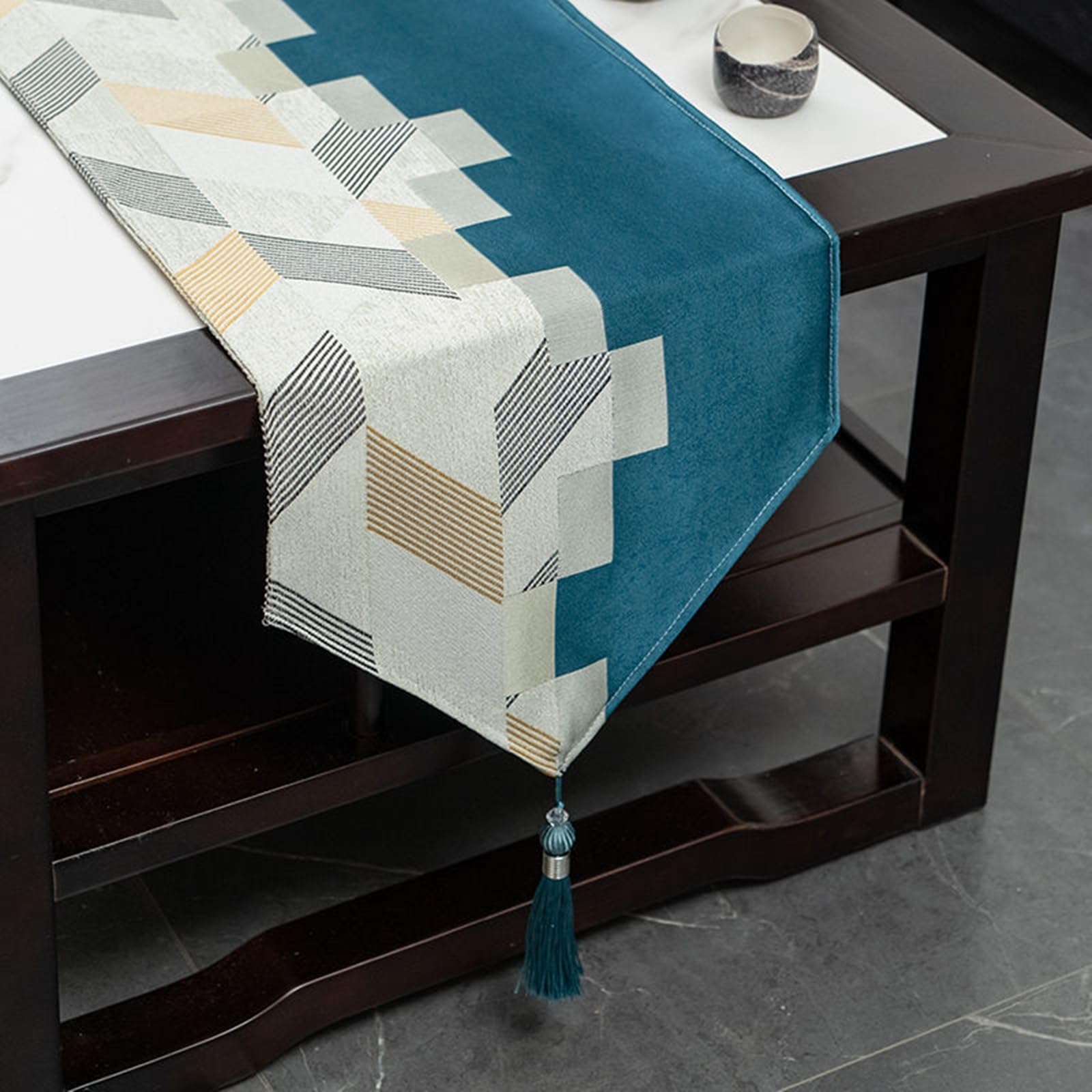 Tischläufer Polyester Wohnzimmer, Tischläufer Modern 33x160 cm, Geometrisches Muster Orientalisch mit Quasten