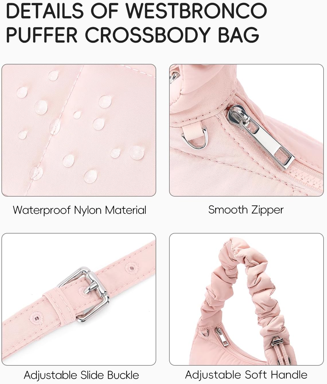WESTBRONCO Small Puffer Shoulder Bag, Quilted Crescent Crossbody Bags for Women Nylon Daily Purse, Womens Puffy Handbags - Image 4