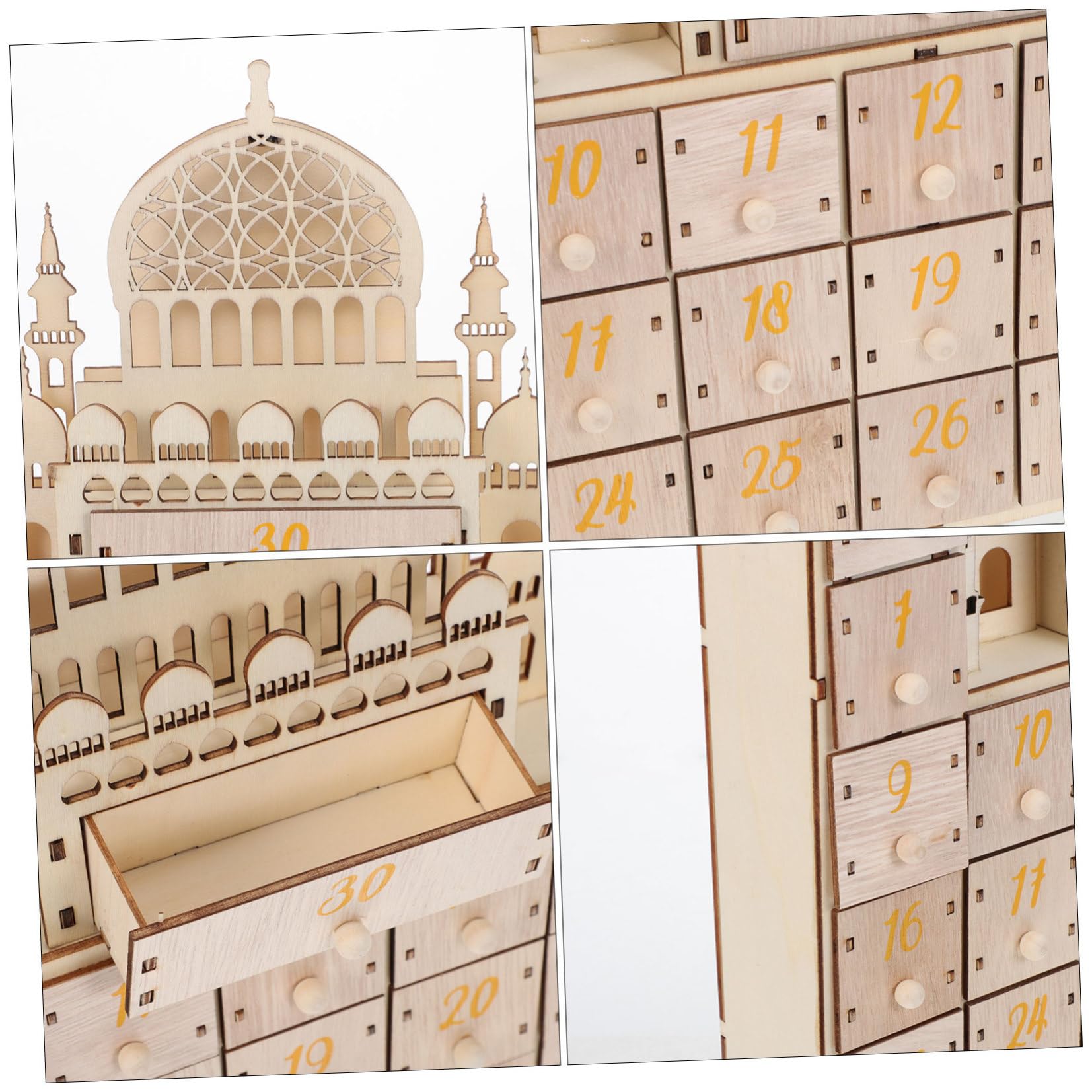 Didiseaon Calendario Design Compatto con in Legno del Ramadan con Conto alla Rovescia di 30 Decorazione per Feste e Casa, per Scrivanie e Scaffali