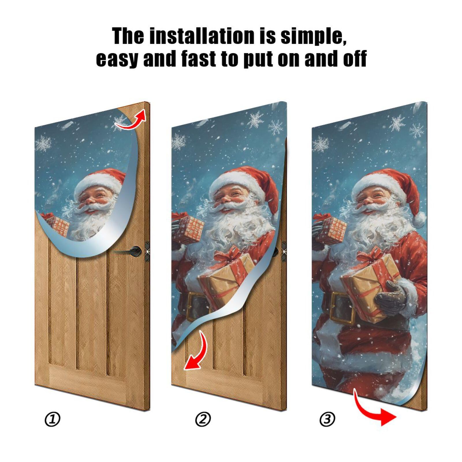 FLildon Happy Santa Claus Christmas Door Cover Decoration, Party Accessory Porch Decor for Festive Ornament Room Door Covers 32 x 79 Inch