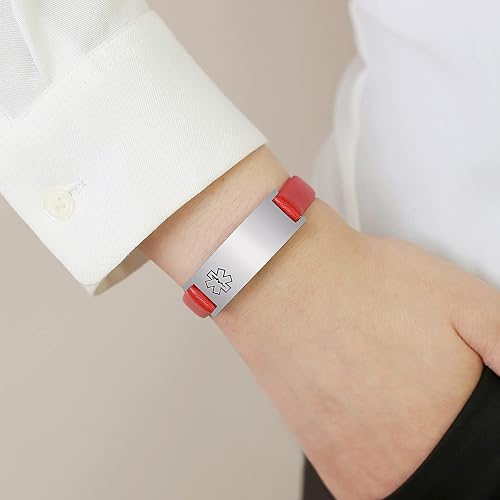 Miniatura 5 de MEALGUET Pulsera de identificación médica para mujer pulsera de alerta médica de acero inoxidable con grabado gratuito