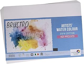 Brustro आर्टिस्ट वॉटरकलर पेपर, 300 GSM, A3 - 25% कॉटन हॉट प्रेस्ड, 5 शीट्स