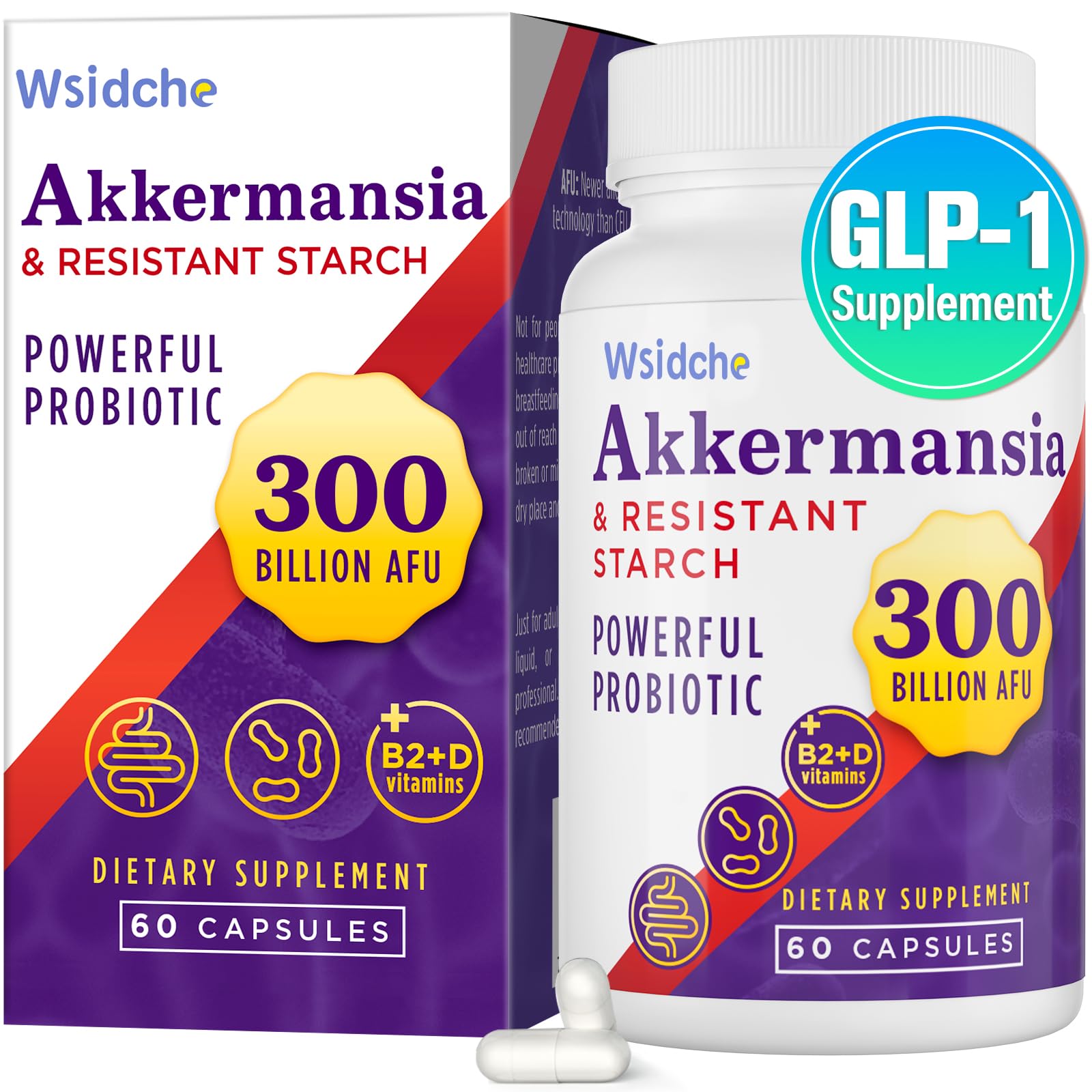 300 Billion AFU Akkermansia Probiotic | GLP-1 Supplement for Women & Men, Akkermansia Muciniphila for GLP-1, Digestive, Gut, Immune, Enhances Gut Digestive Lining function, Akka Superbiotics - 60 Caps