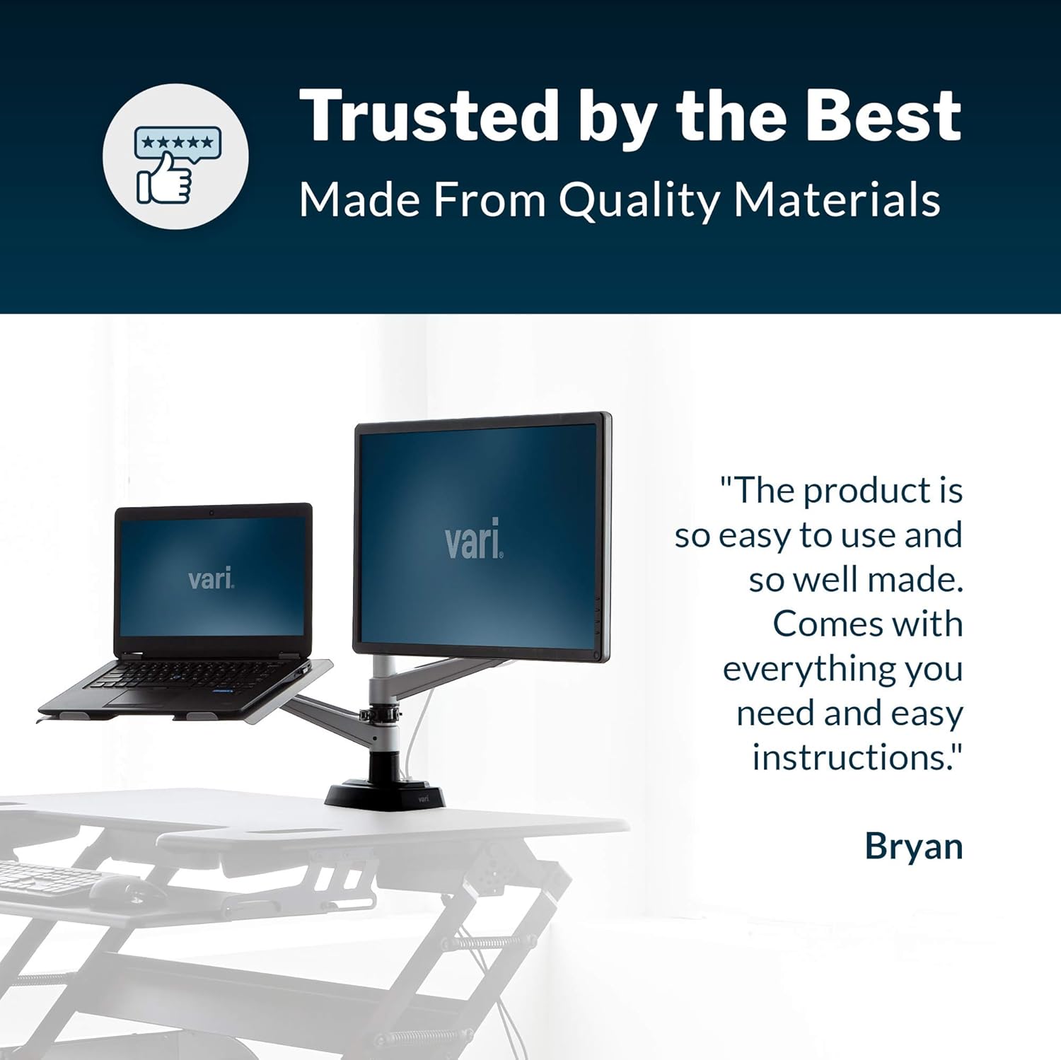 Vari Monitor Arm + Laptop Stand - VESA Monitor Mount with 360 Degree Rotation & 15" Laptop Stand with Adjustable Height - Monitor up to 27 inches, 19.8 lbs - Single Monitor & Laptop Mount : Electronics