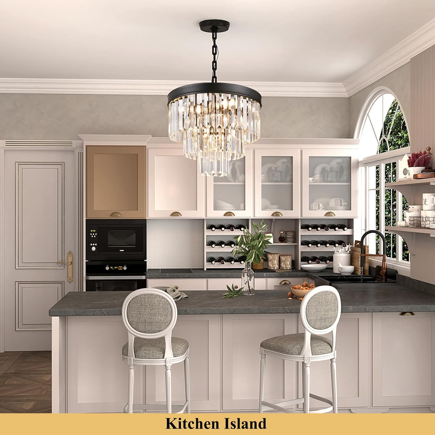 Zevluck Black Crystal Chandeliers for Dining Room, 3-Tiers Modern Chandelier Light with Chain, 15.5'' Foyer Crystal Chandeliers, Black Chandelier for Kitchen, Living Room, Dining Room