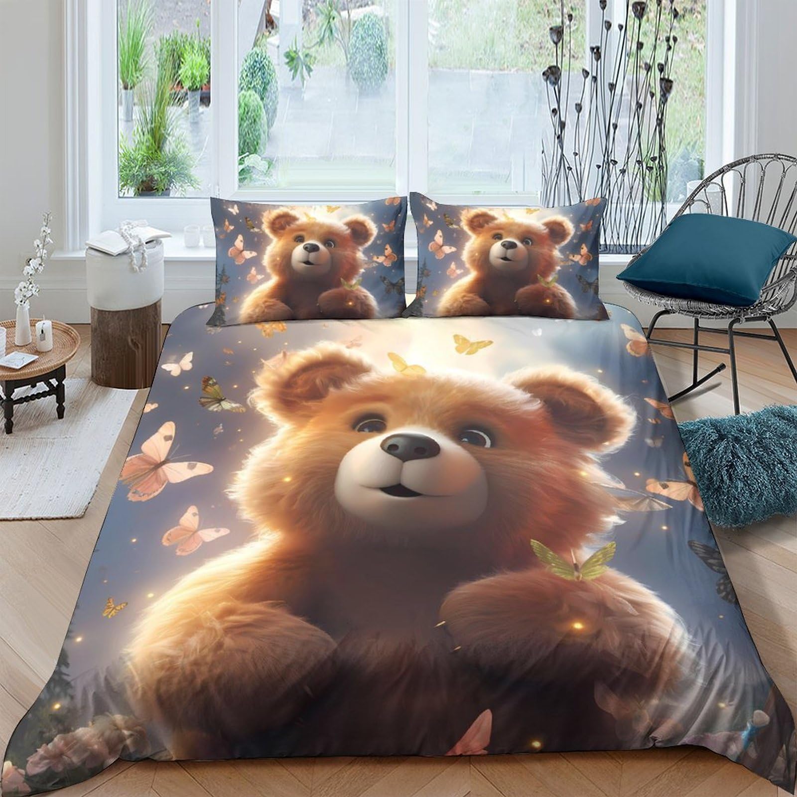 Ctjqhvkz Style-9 3D Printed Cute Teddy Bear Fitted Sheet Microfiber Soft Brown Cartoon Mattress Cover For Bedroom Dorm Room Decor Single（135X200cm）