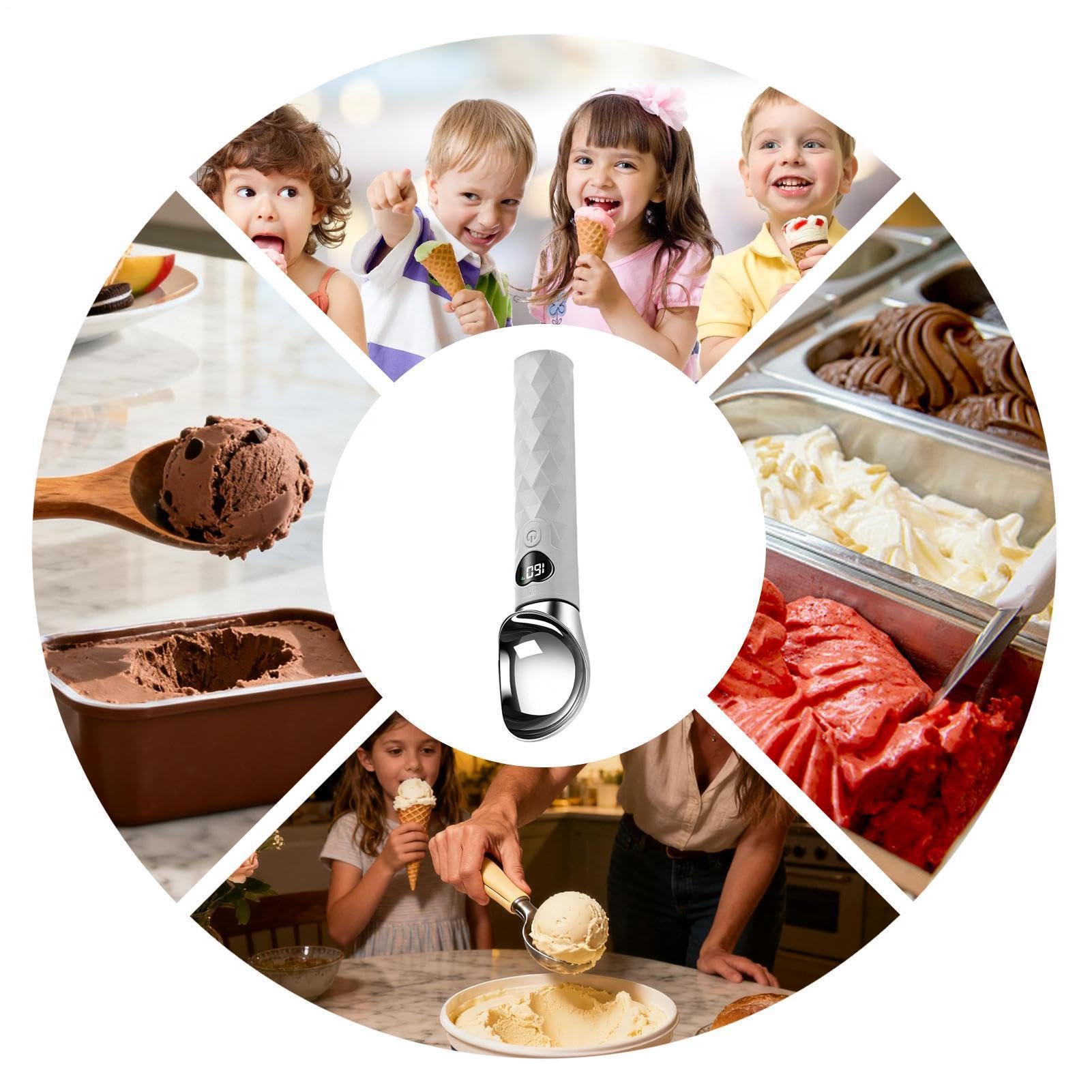 Podgrzewana miarka do lodów, ładowalna, szybkie nagrzewanie gadżety kuchenne, łyżki do lodów, dla seniorów, dzieci, ciasto, , galaretka, , dom, impreza, sklep rodzinny