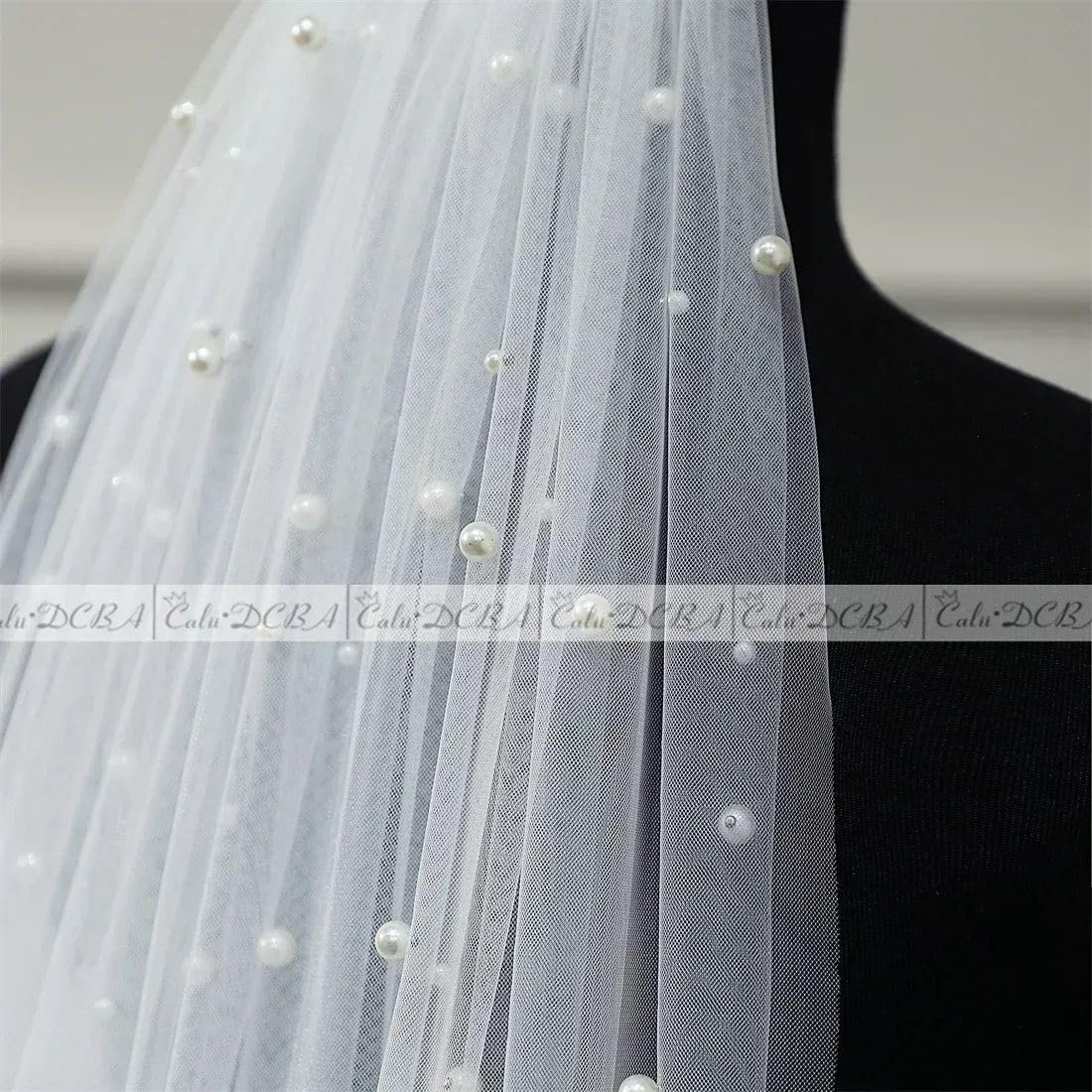 Velo da Sposa da Cattedrale Decorato con Perle e Pettine, Velo da Sposa Lungo Bianco Avorio a 1 Strato 75-300 cm, Velo da Sposa Elegante per Matrimonio, Accessori per Sposa