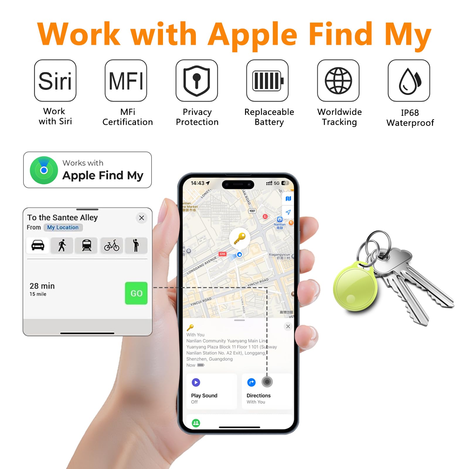 Air Tracker Tag 4 pezzi, Air Tracker Funziona Bluetooth Trova oggetti Compatibile Apple (solo iOS) Localizzatore Chiavi Borse, Bagagli, Zaini, Batteria Sostituibile Rosa,Viola,Verde,Blu