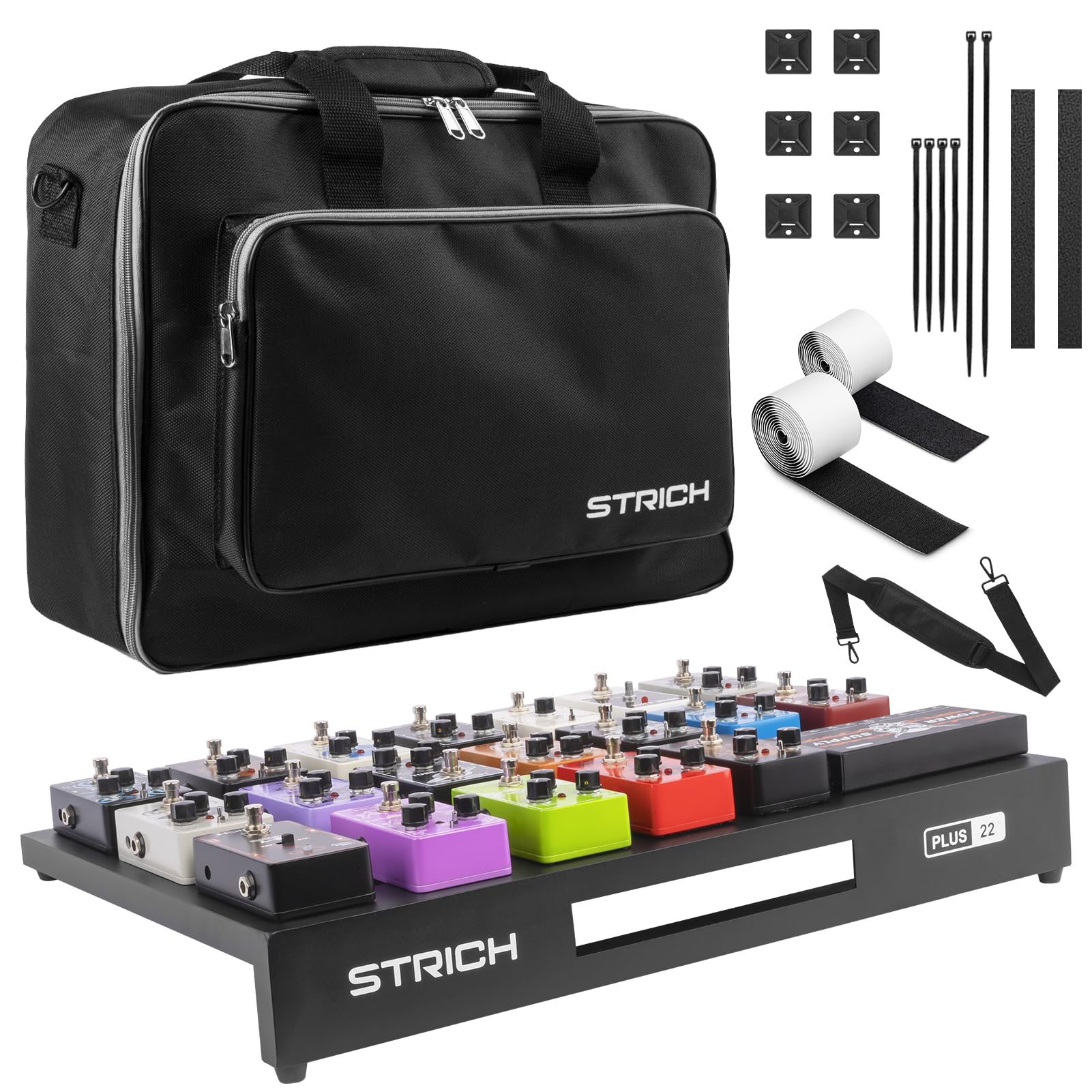STRICH Guitar Pedal Board Extra Large Size, Aircraft Grade Aluminum 3.1lb Lightweight Pedalboard 22'' x 14.6' Effect Pedals board with Carry Bag, PLUS 22 (Angled) : Musical Instruments