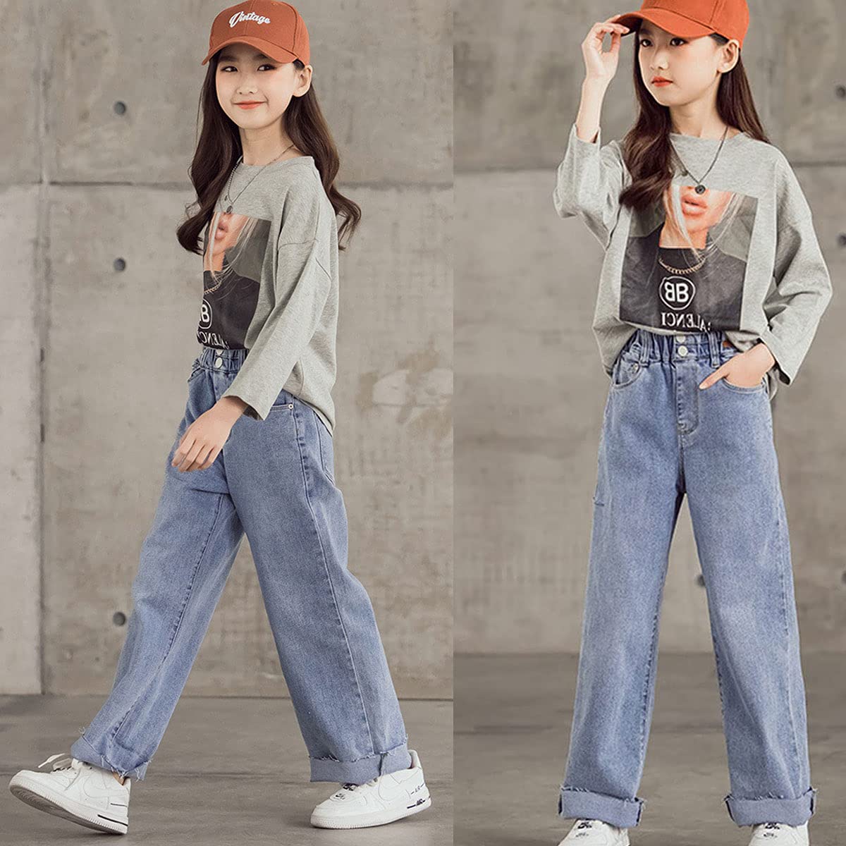 Jeans strappati per bambine e ragazze, con elastico in vita, pantaloni larghi, taglia 5-14 anni