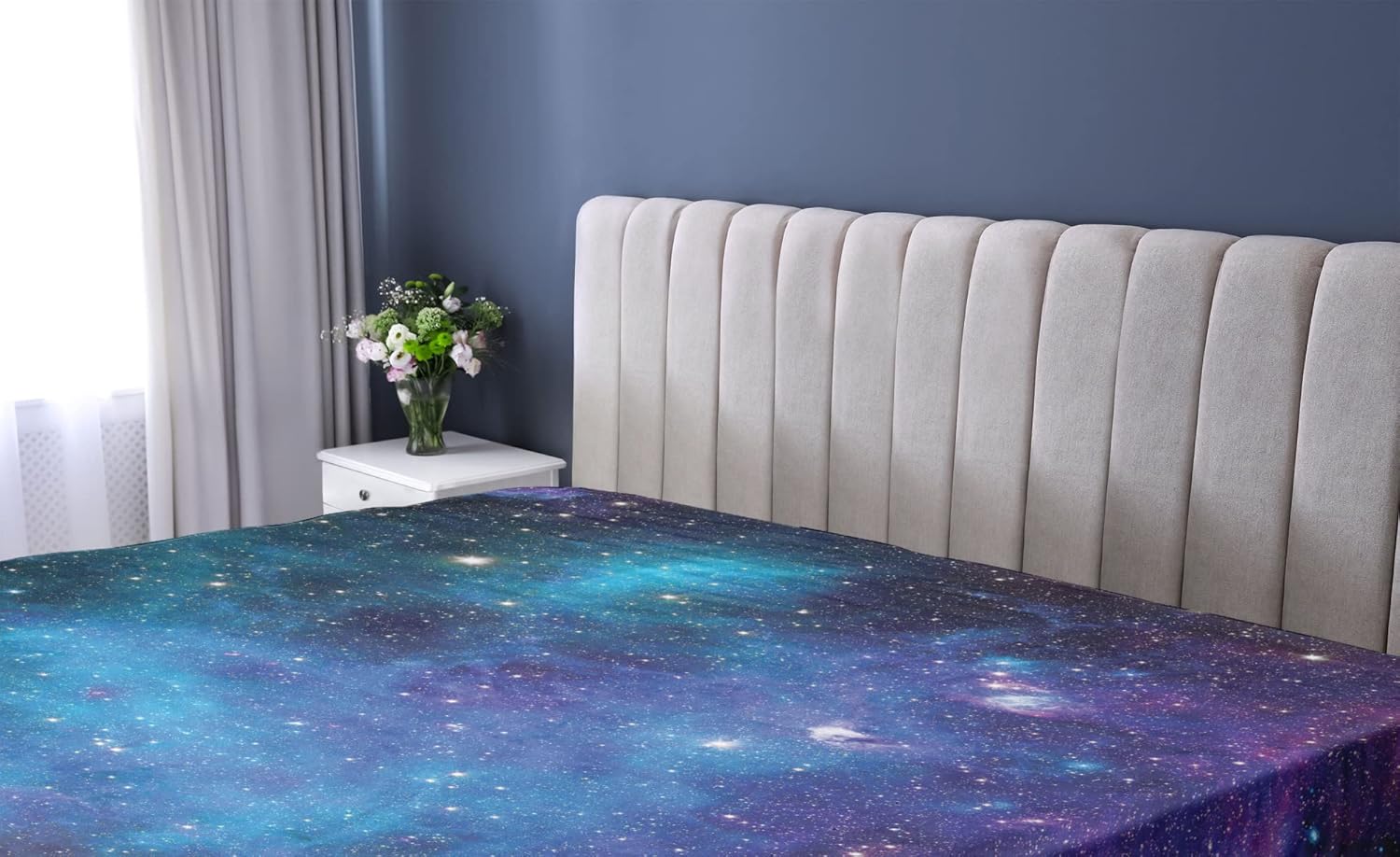 Ambesonne Outer Space Fitted Sheet, Galaxy Stars in Space Celestial Astronomic Planets in The Universe Milky Way, Soft Decorative Fabric Bedding All-Round Elastic Pocket, Queen Size, Navy Blue