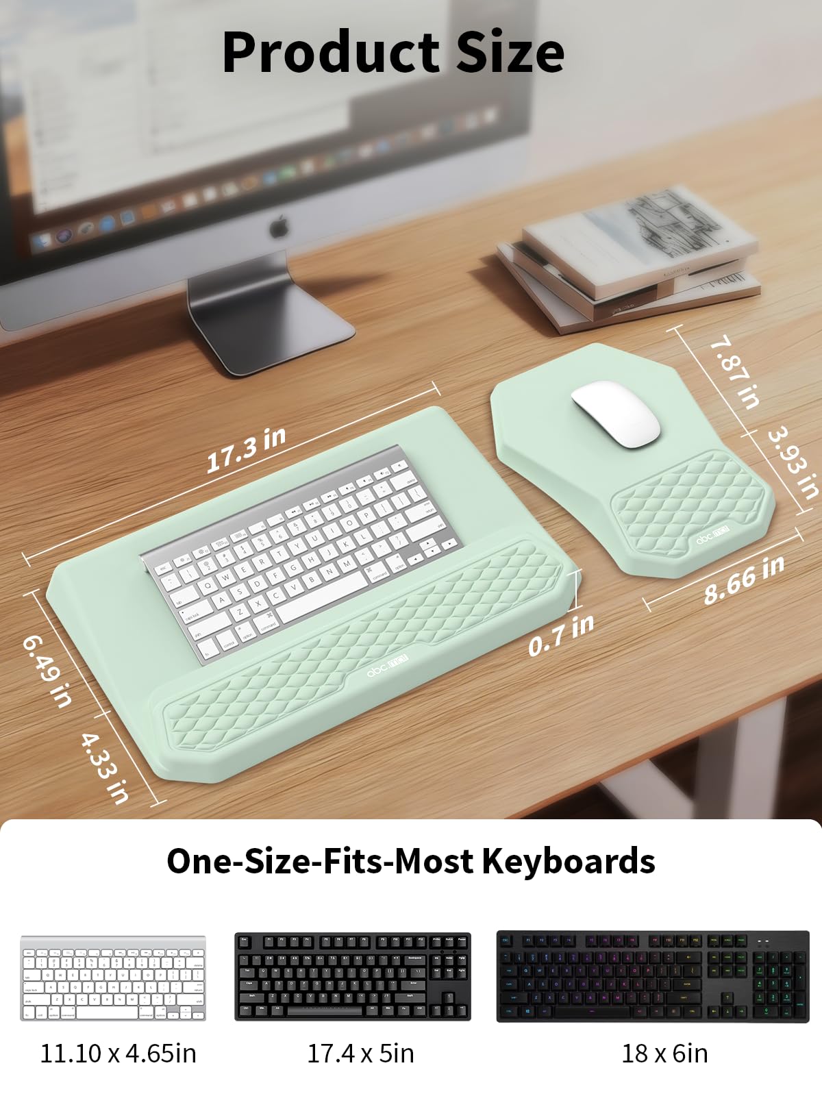Set di supporto ergonomico 3 in 1 per tastiera con poggiapolsi e tappetino per mouse, comodo supporto per tastiera, morbido tappetino per mouse con design massaggiante, memory foam e base antiscivolo