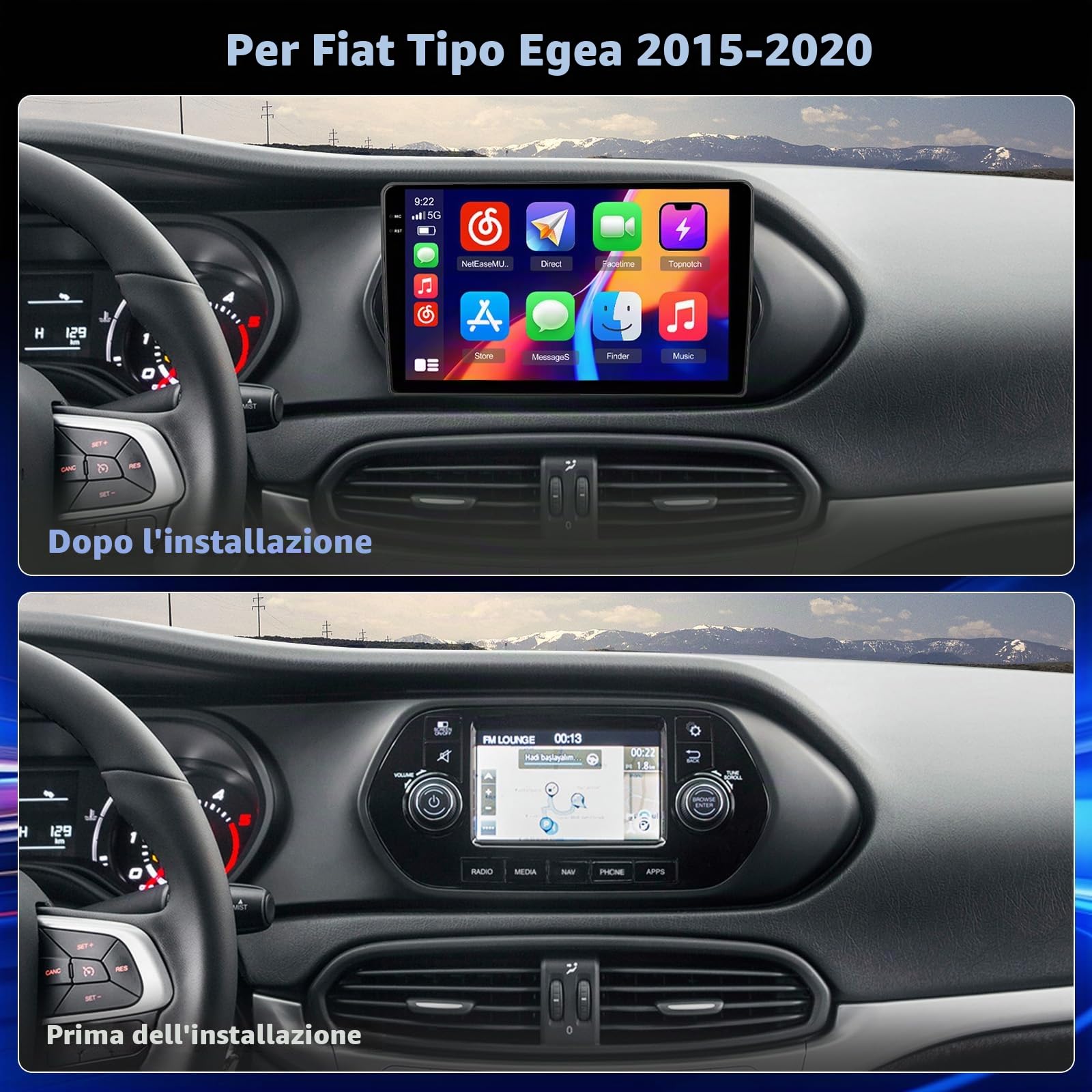 Hikity 4+128G 9" Autoradio Android per FIAT Tipo Egea 2015-2020 | Incell Touchscreen Wireless Carplay Autoradio 2 DIN GPS Navi Bluetooth 5.0 WiFi FM/RDS Retrocamera EQ 4+128G